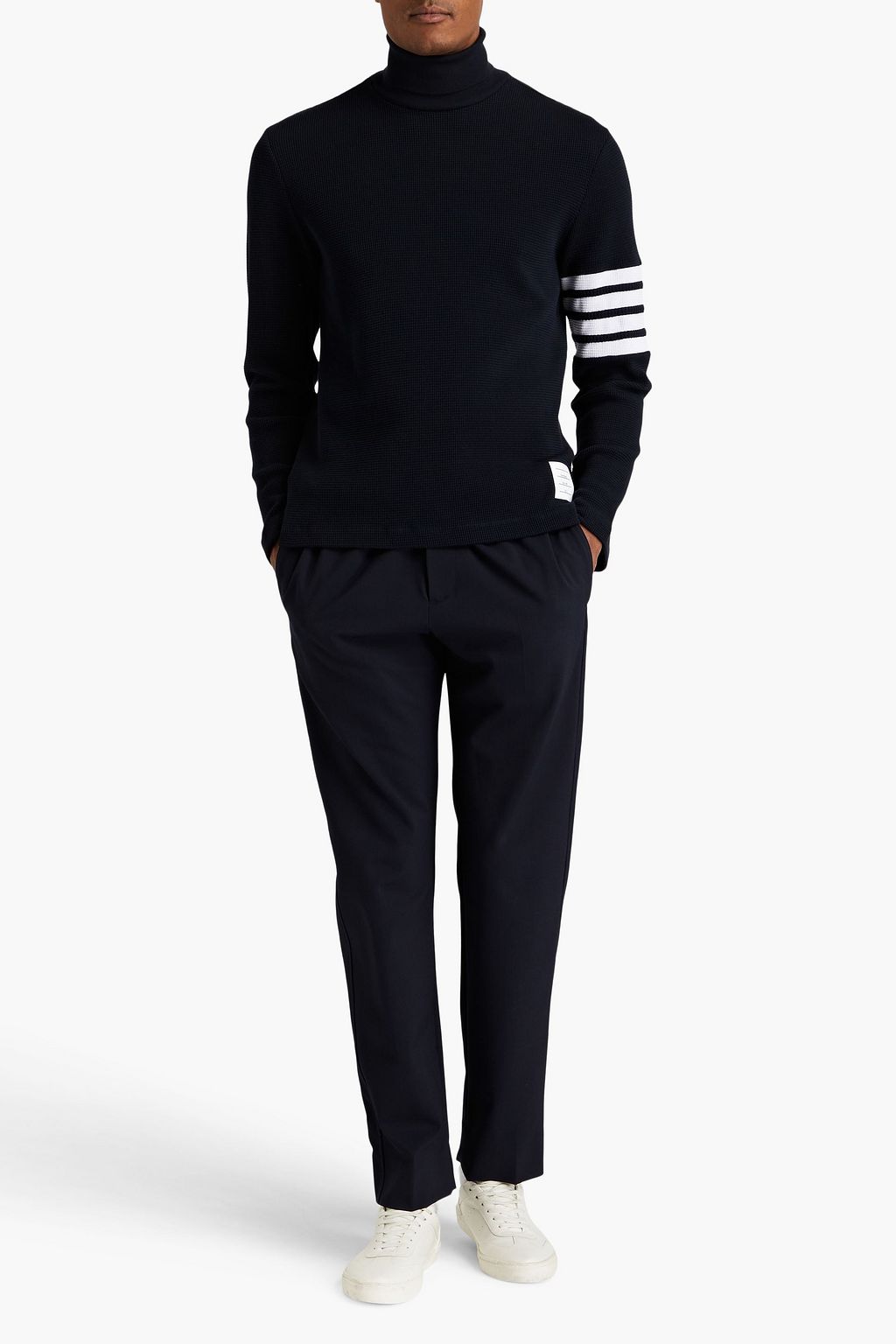 THOM BROWNE Striped waffle-knit cotton turtleneck sweater