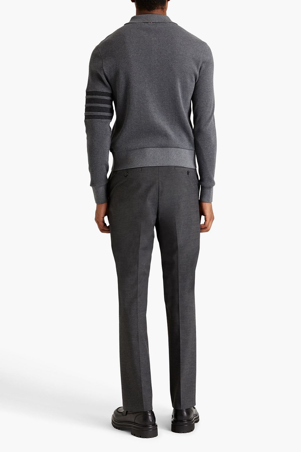 THOM BROWNE Striped waffle-knit cotton polo sweater