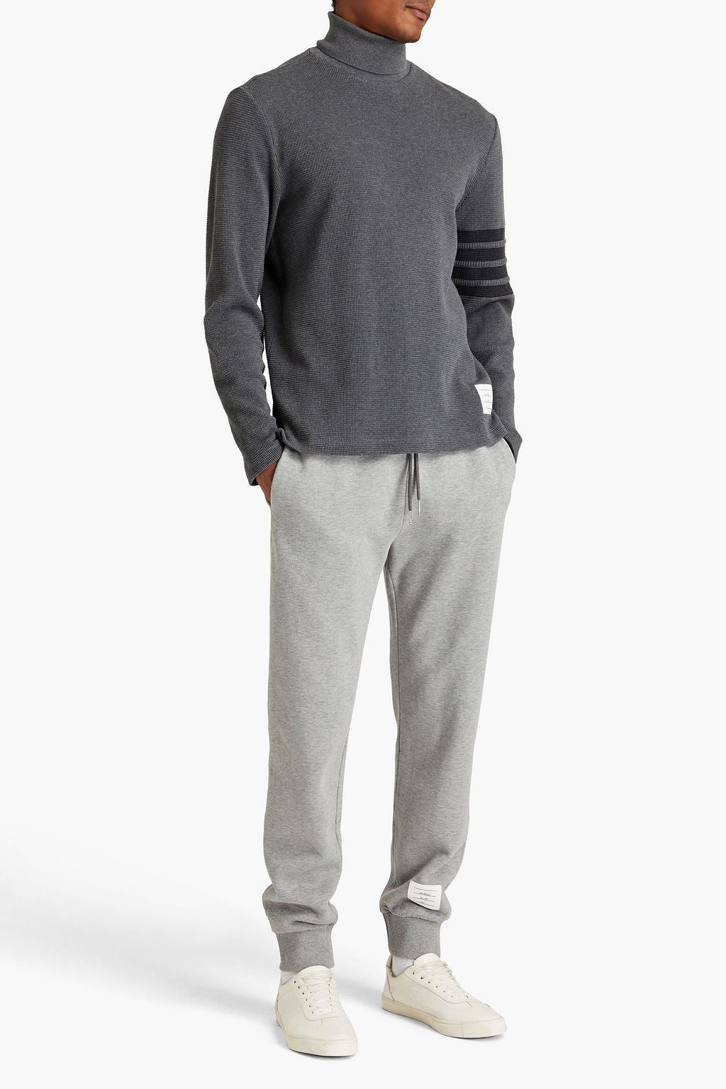 THOM BROWNE Striped waffle-knit cotton turtleneck sweater