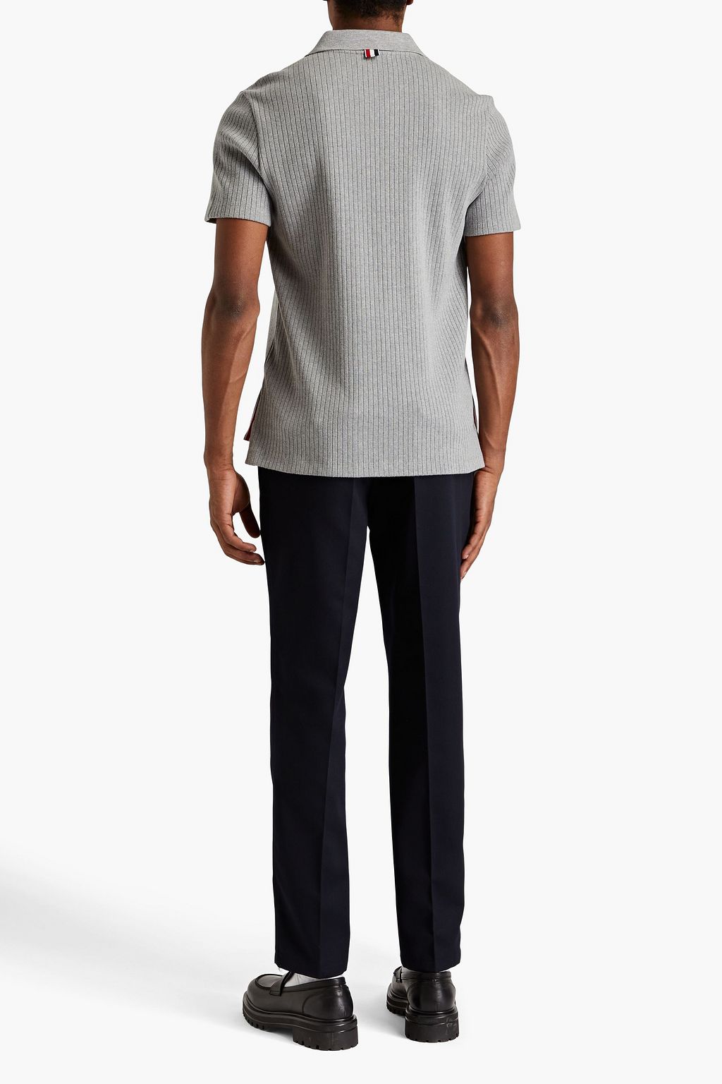 THOM BROWNE Striped ribbed cotton-jersey polo shirt