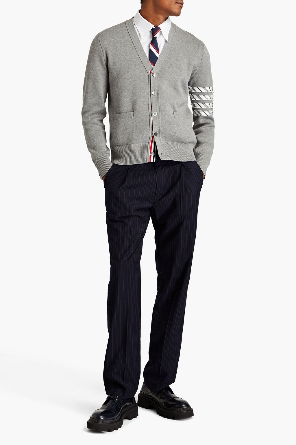 THOM BROWNE Twill-trimmed cotton cardigan