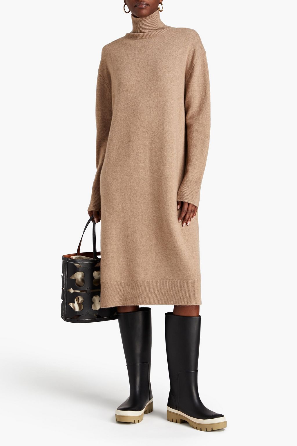 TORY BURCH Mélange cashmere turtleneck midi dress