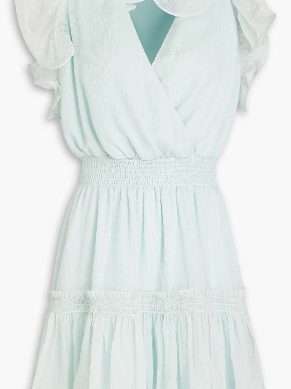 ruffled shirred chiffon mini dress