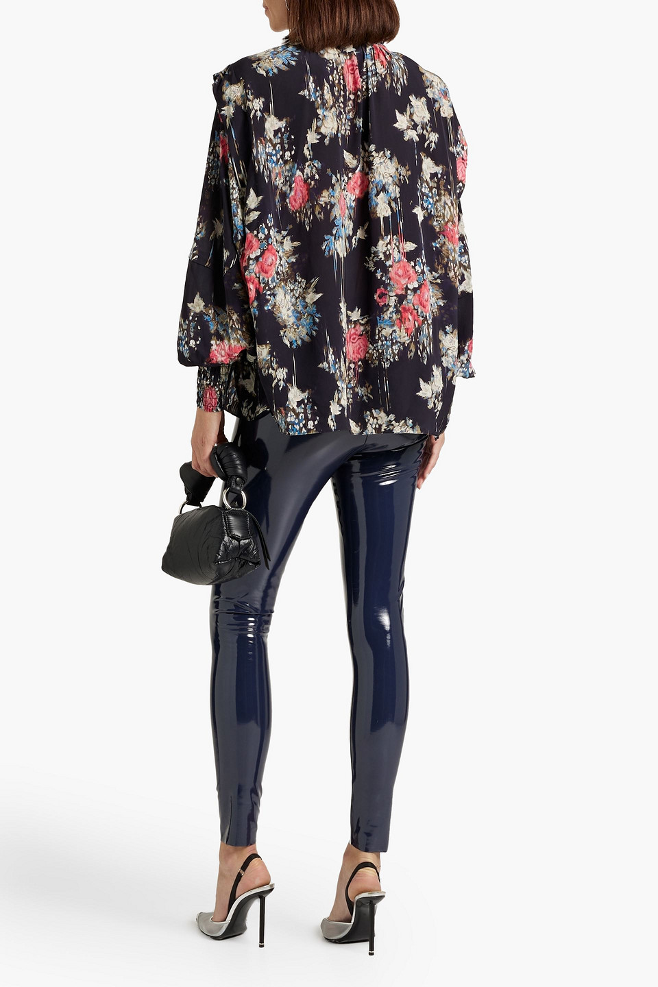 Iro Analin Tie-detailed Floral-print Crepe De Chine Blouse In Midnight Blue
