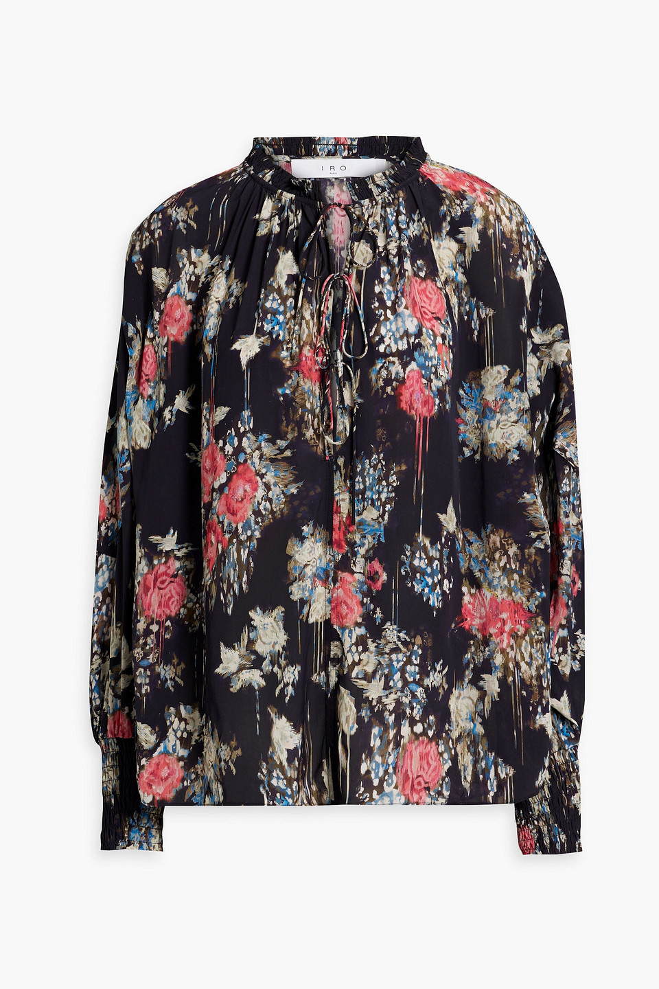 Iro Analin Tie-detailed Floral-print Crepe De Chine Blouse In Midnight Blue