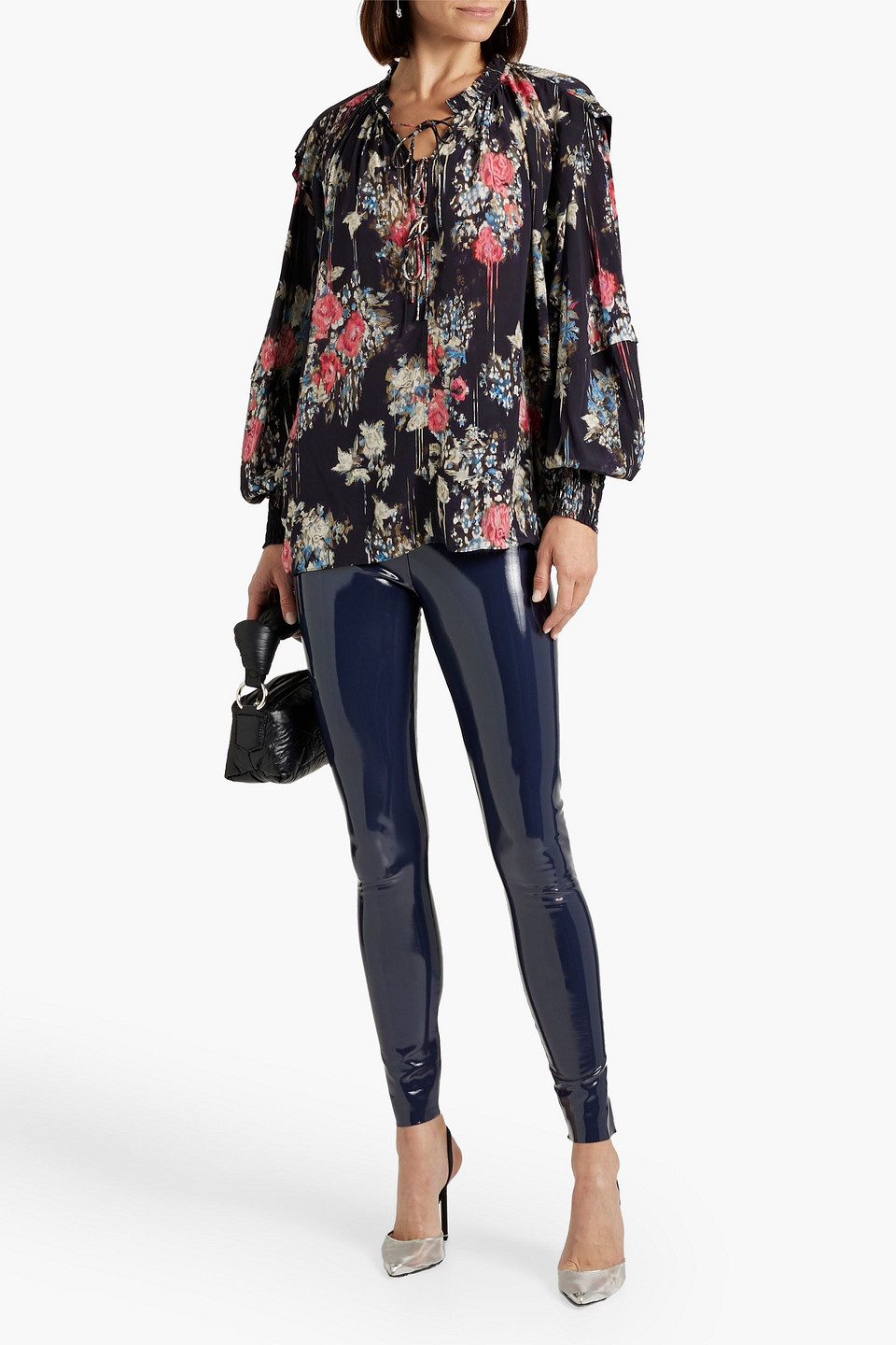 Iro Analin Tie-detailed Floral-print Crepe De Chine Blouse In Midnight Blue
