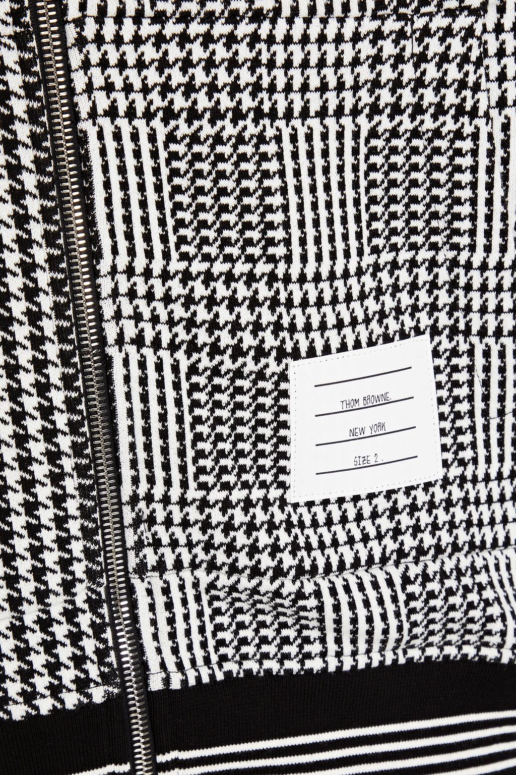 THOM BROWNE كنزة هودي بسحاب مصنوعة من القطن بحبكة جاكار ومزينة بنقشة هاوندز توث