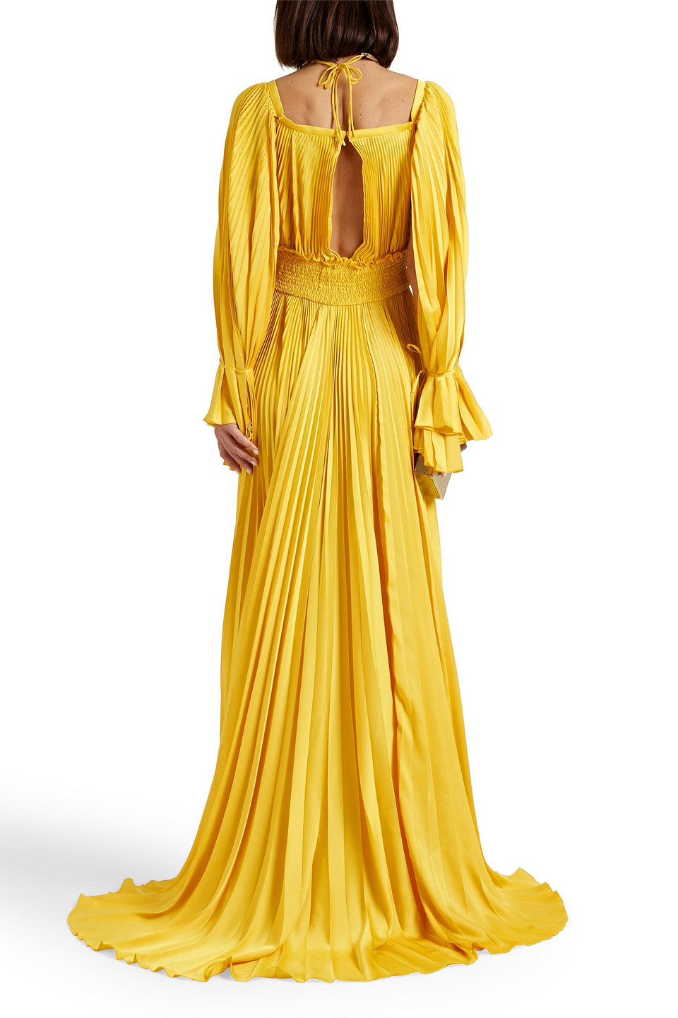 BALMAIN CUTOUT EMBELLISHED PLEATED SATIN MAXI DRESS
