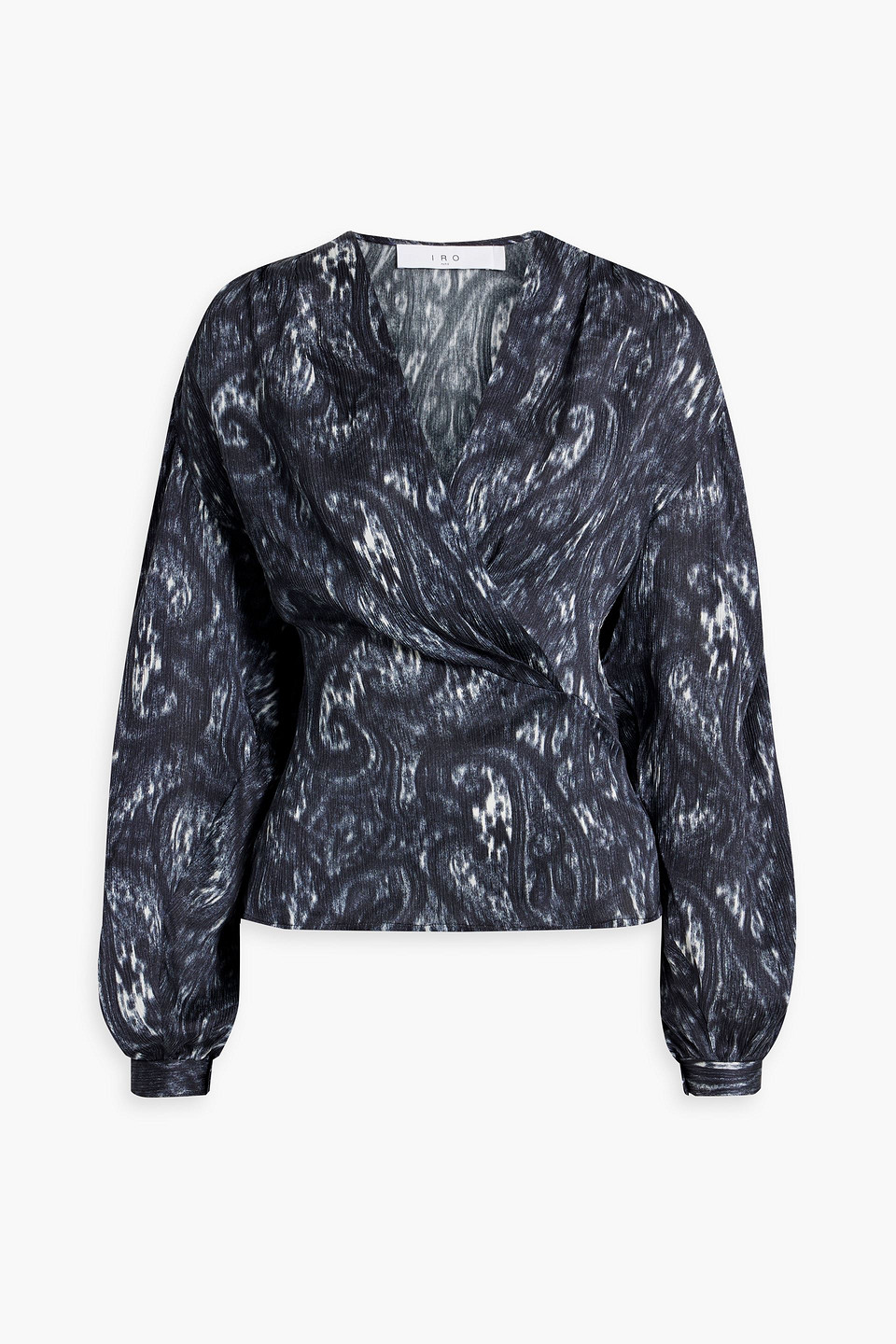 Iro Zarfi Wrap-effect Printed Plissé-silk Blouse In Anthracite