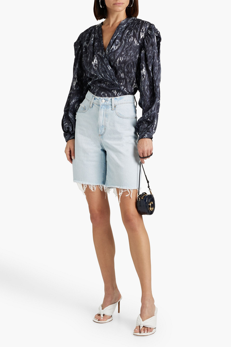 IRO ZARFI WRAP-EFFECT PRINTED PLISSÉ-SILK BLOUSE