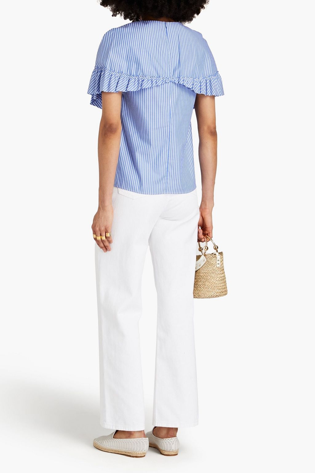 REDVALENTINO Ruffled striped cotton Oxford top