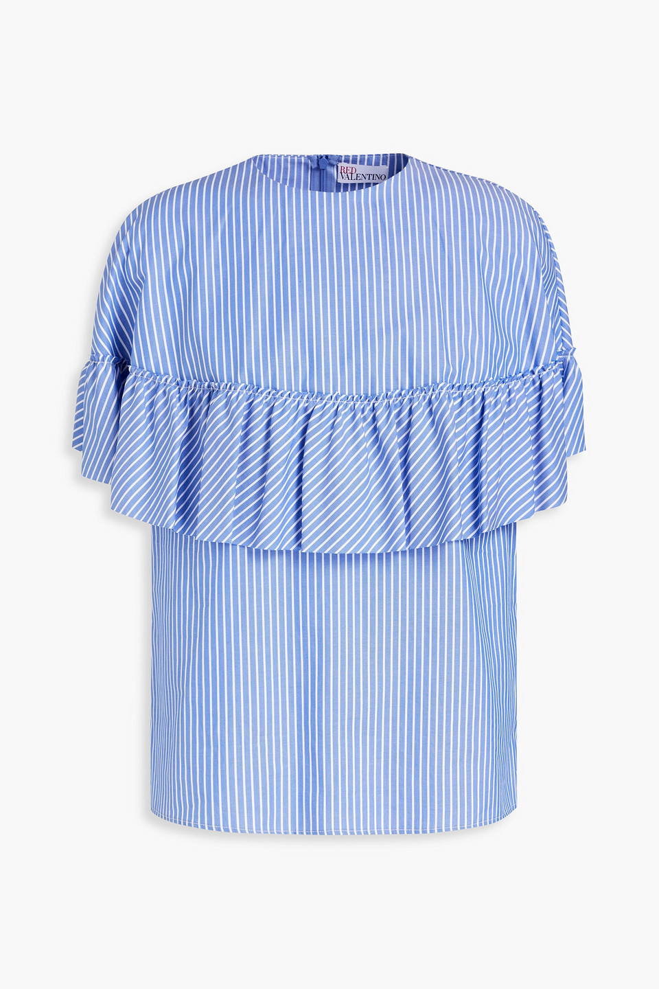 Red Valentino Ruffled Striped Cotton Oxford Top In Light Blue