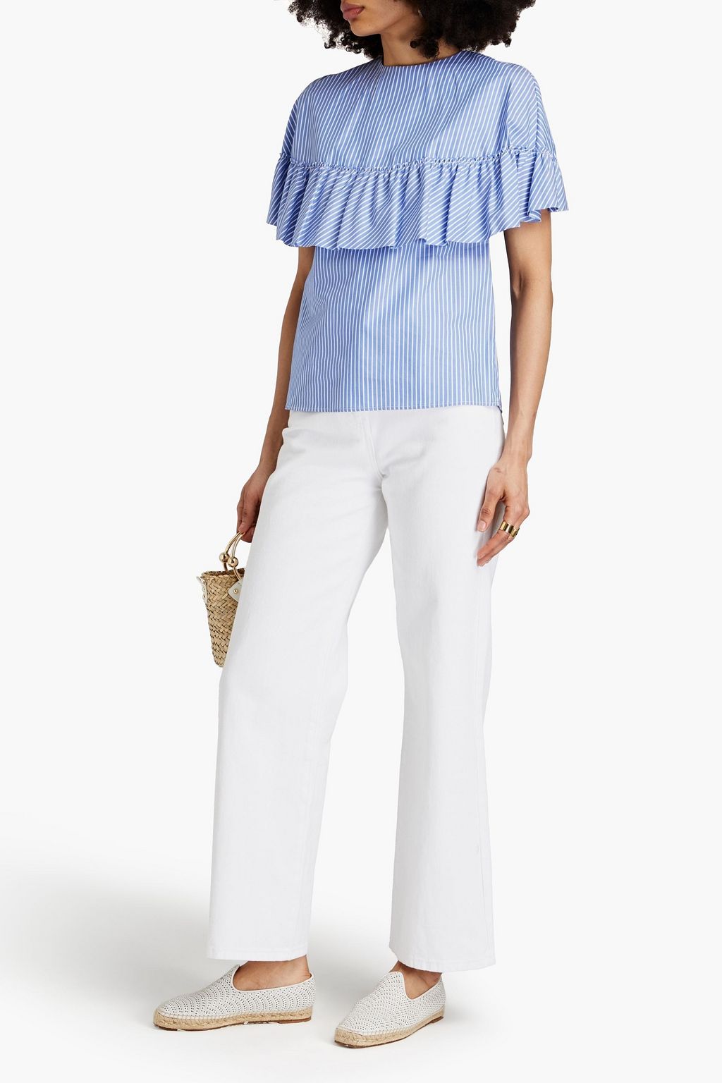 REDVALENTINO Ruffled striped cotton Oxford top
