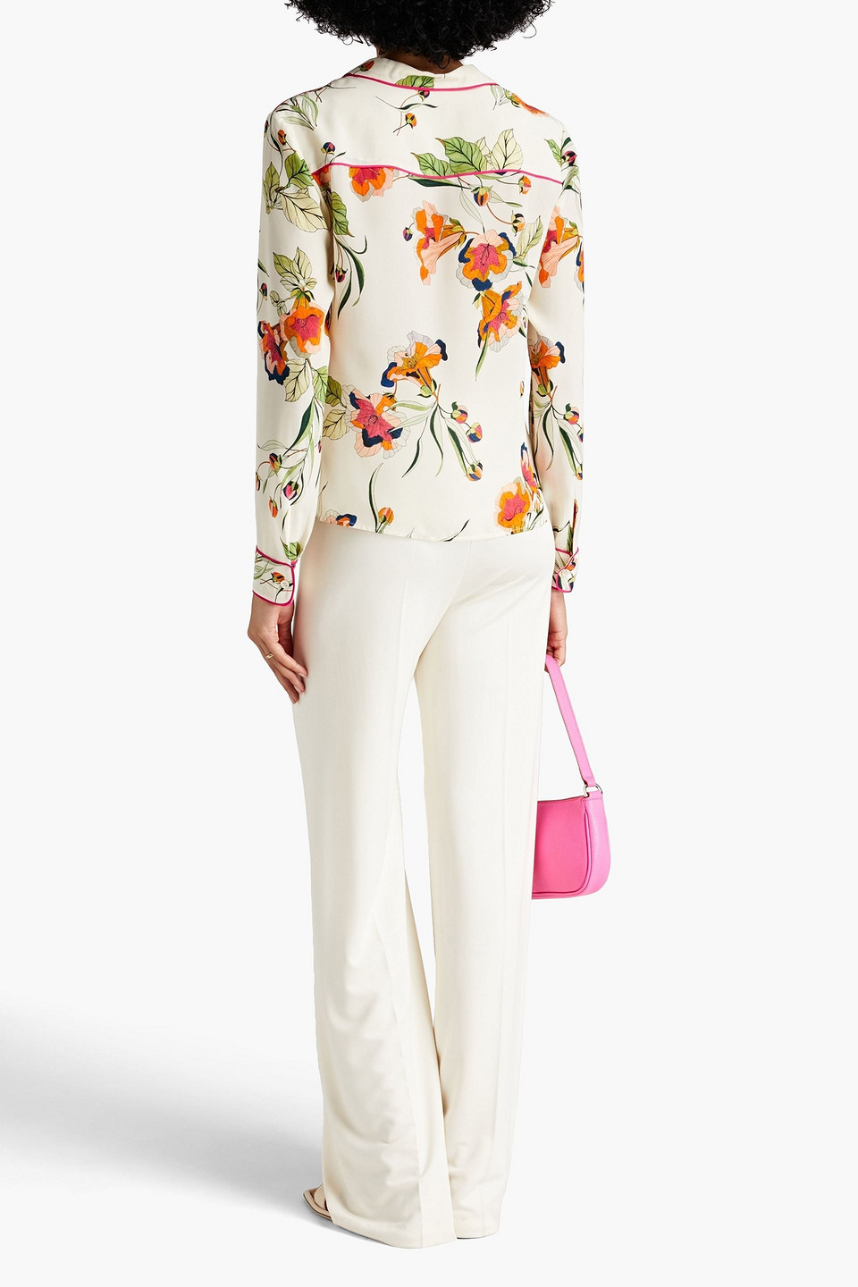 Shop Red Valentino Floral-print Silk-crepe Shirt In Cream