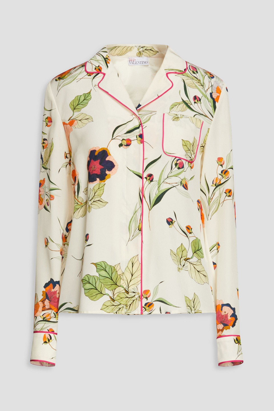 Shop Red Valentino Floral-print Silk-crepe Shirt In Cream