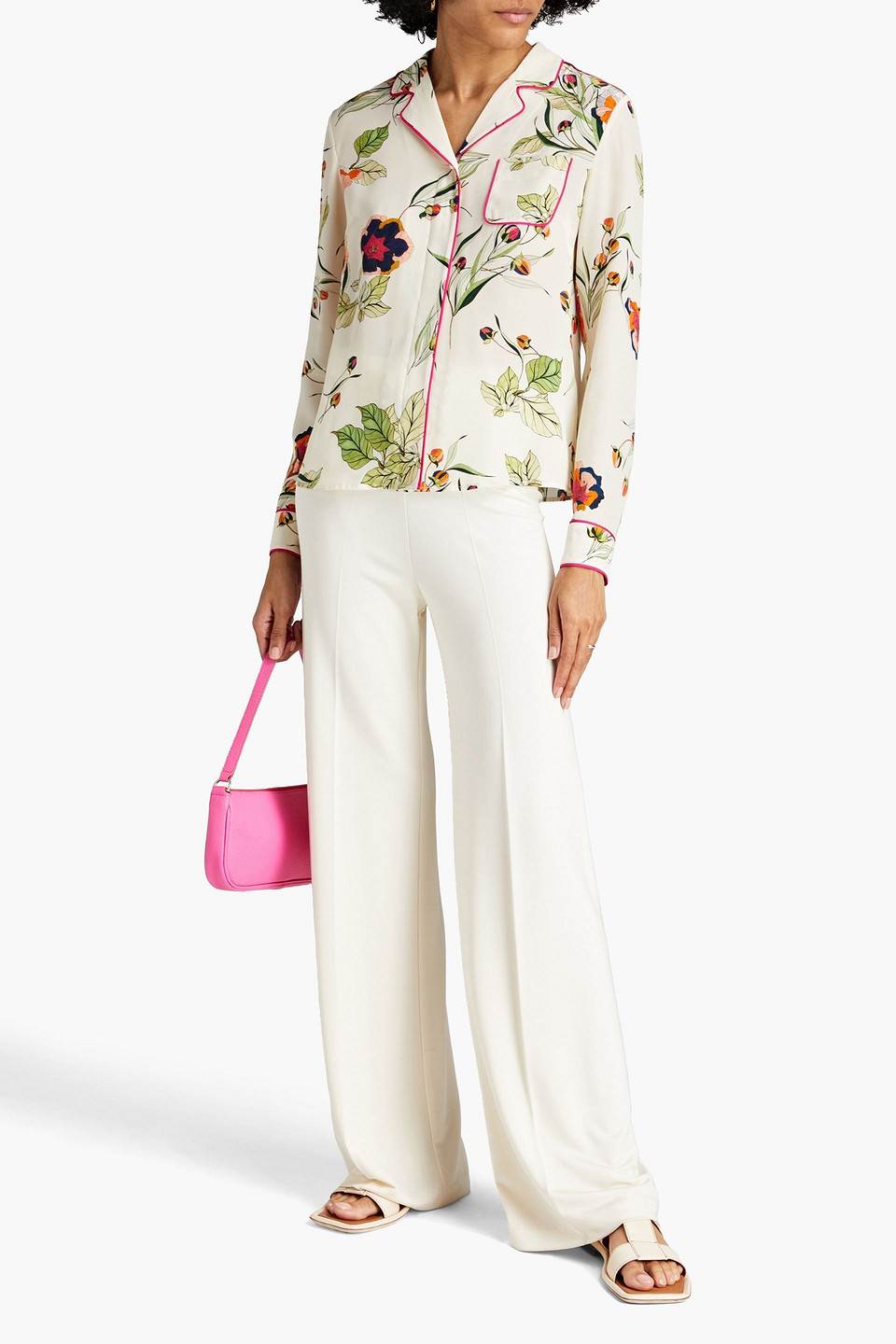 Shop Red Valentino Floral-print Silk-crepe Shirt In Cream