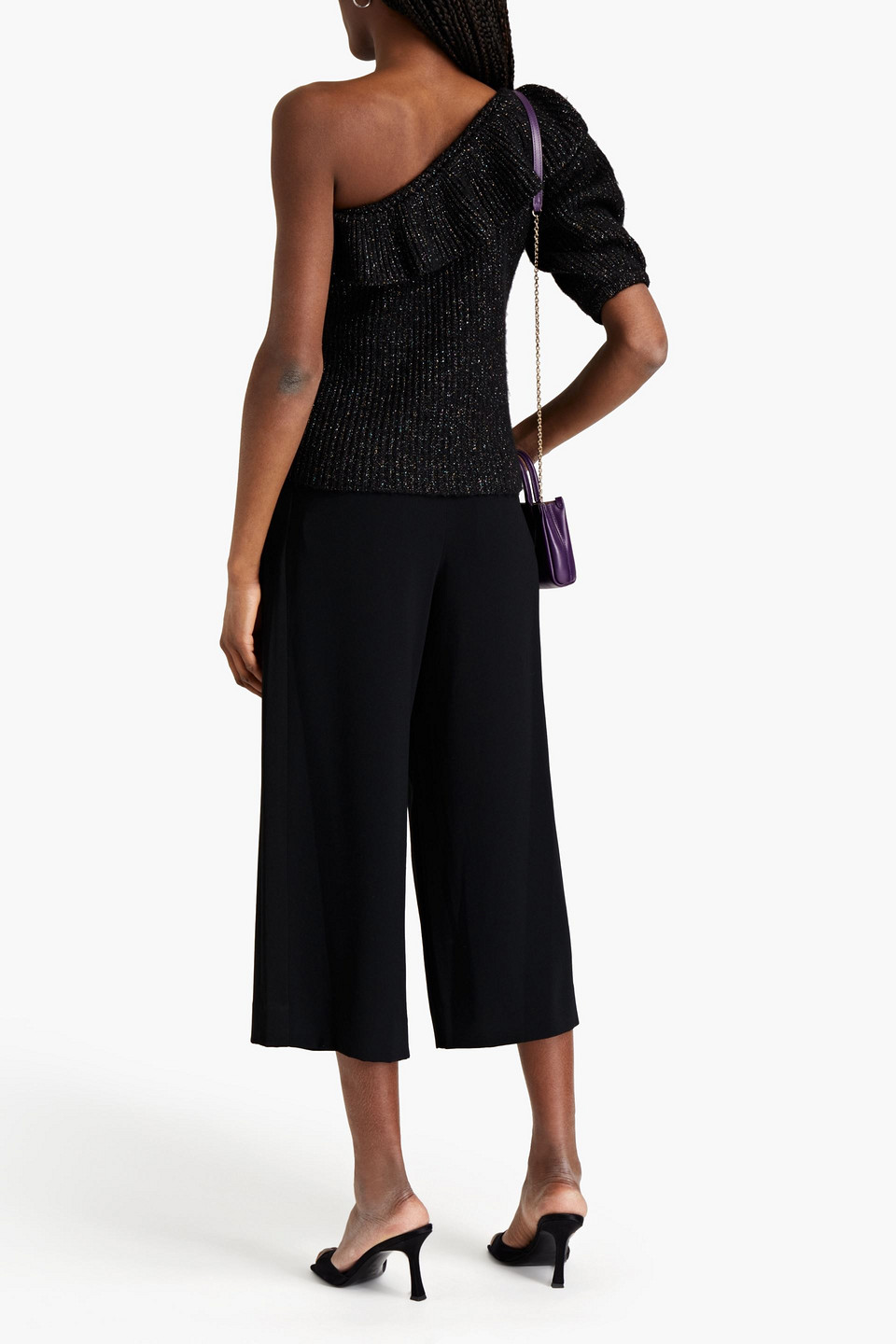 Red Valentino Rib-knit Asymmetric Top In Black