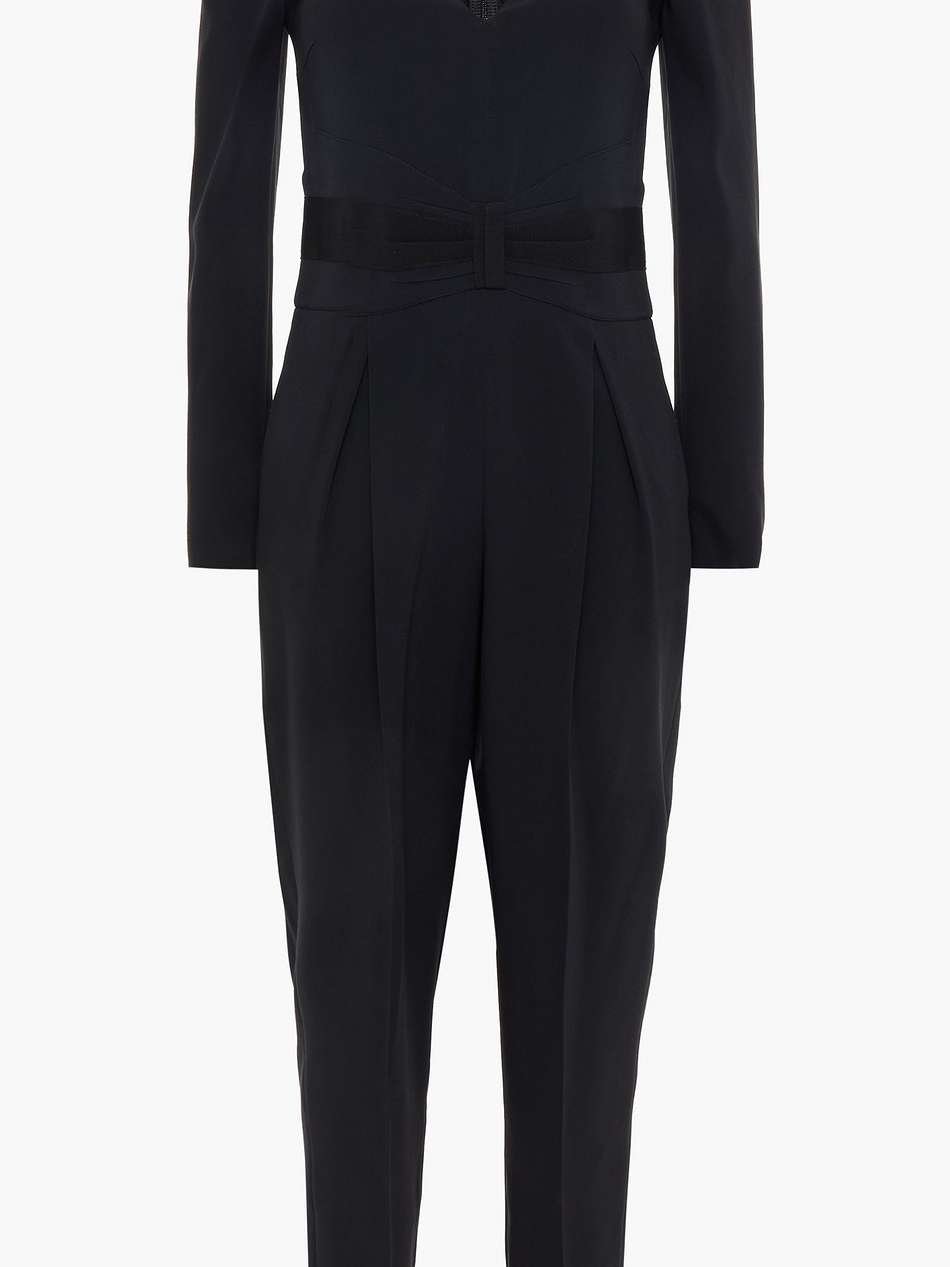 grosgrain-trimmed pleated crepe jumpsuit