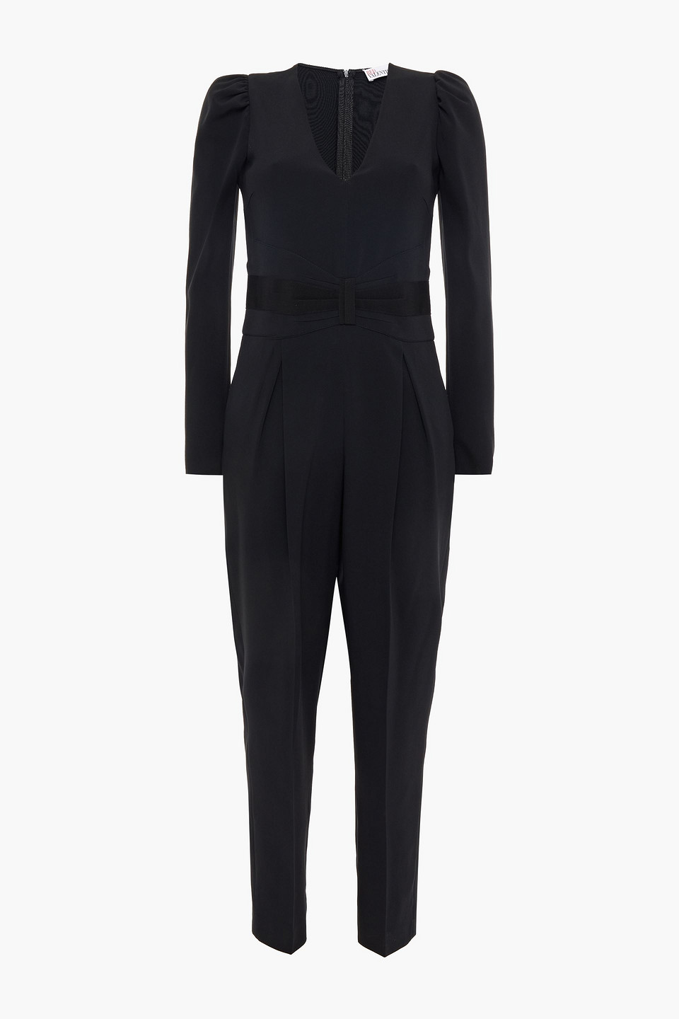 Red Valentino Grosgrain-trimmed Pleated Crepe Jumpsuit In Black