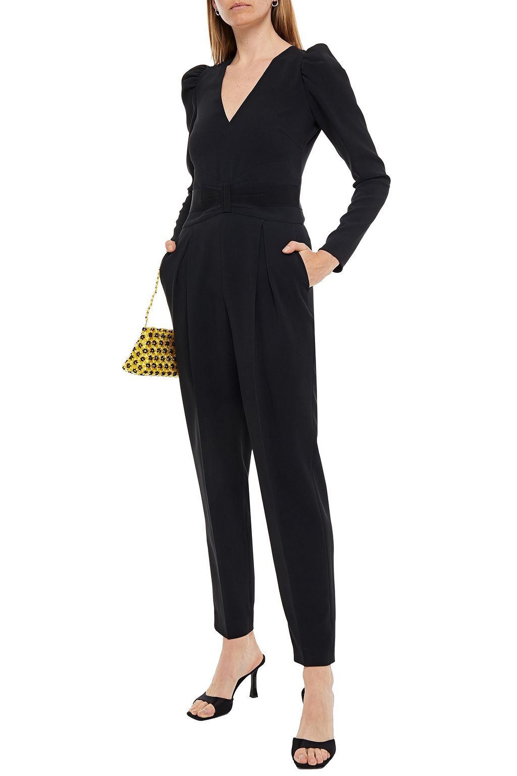 REDVALENTINO Grosgrain-trimmed pleated crepe jumpsuit