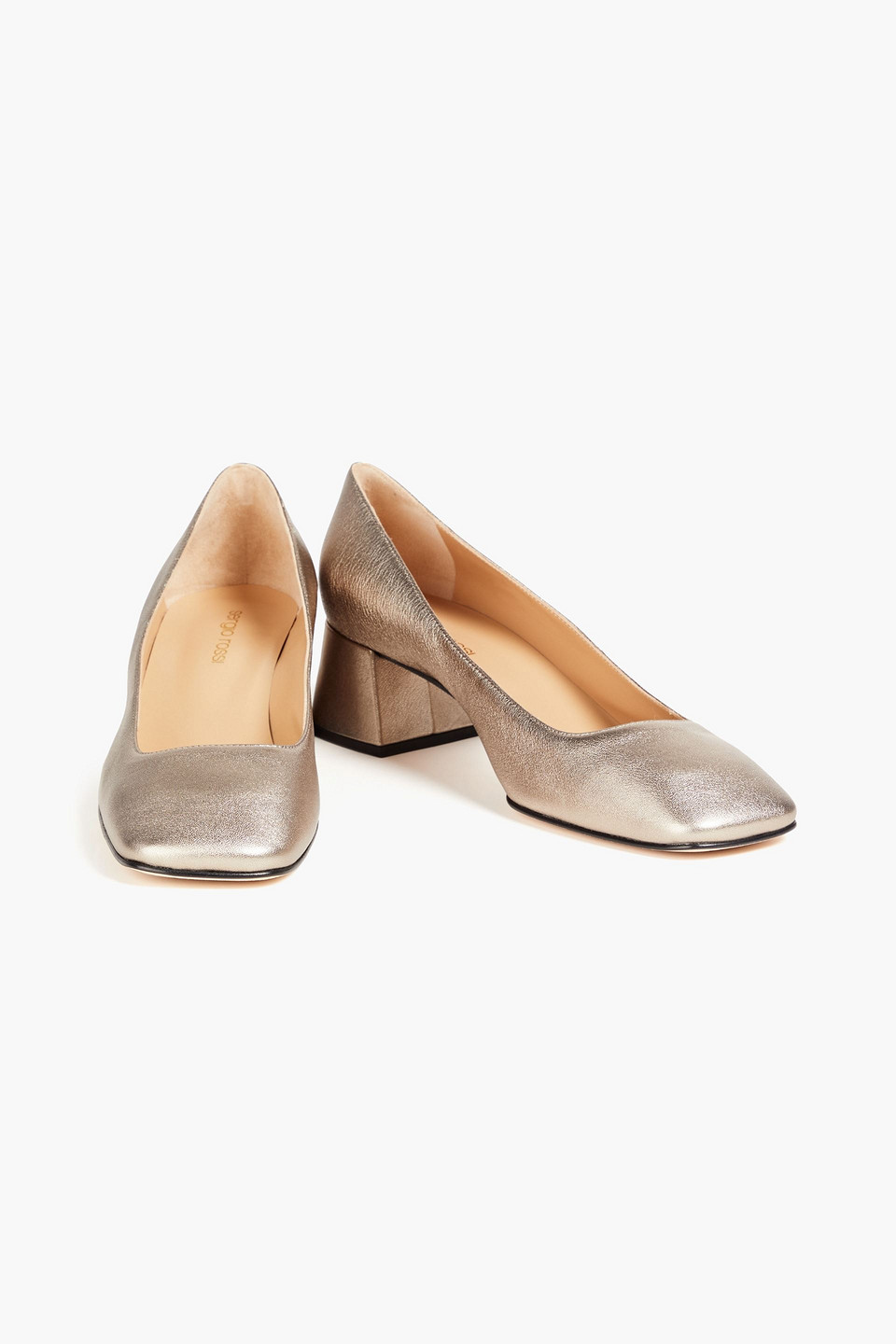 Sergio Rossi Metallic Leather Pumps In Platinum