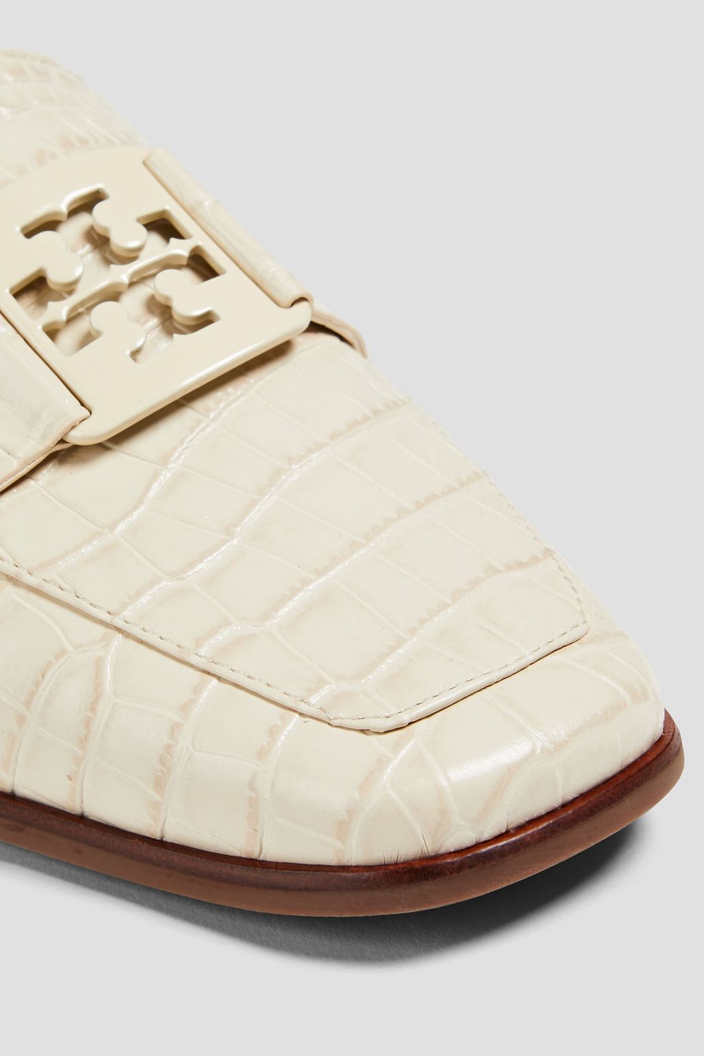 TORY BURCH Embellished croc-effect leather loafers