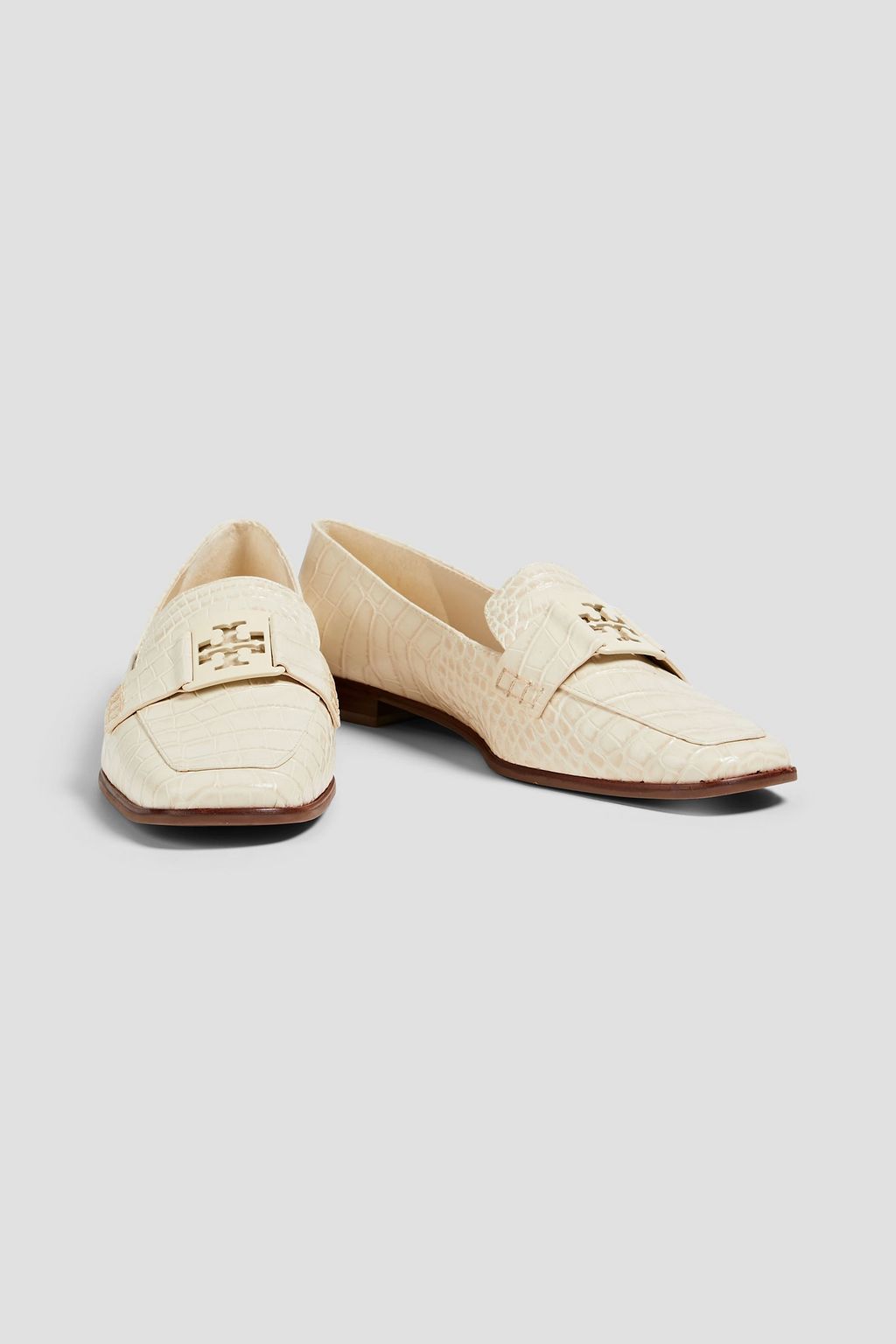 TORY BURCH Embellished croc-effect leather loafers