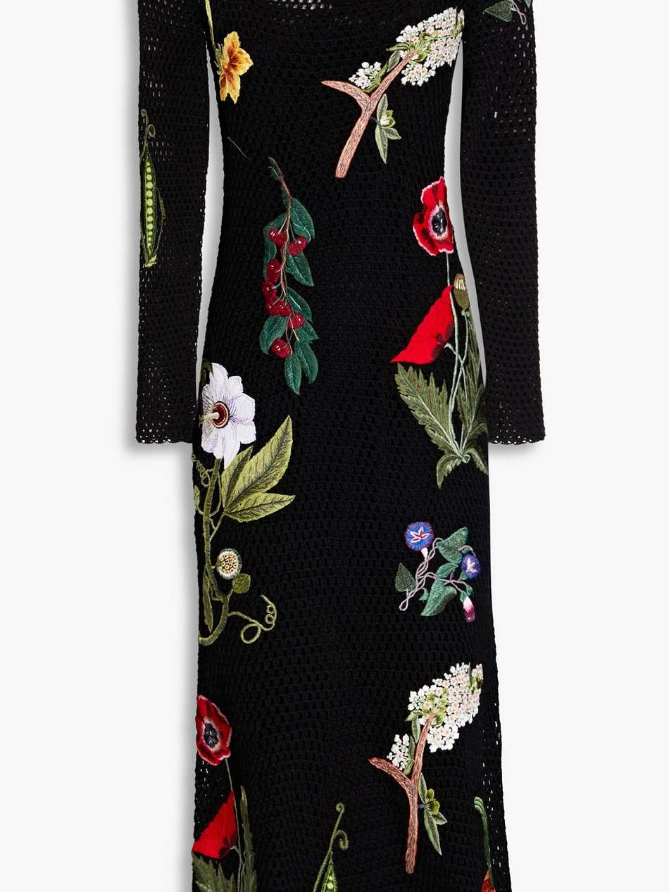 embroidered open-knit cotton midi dress