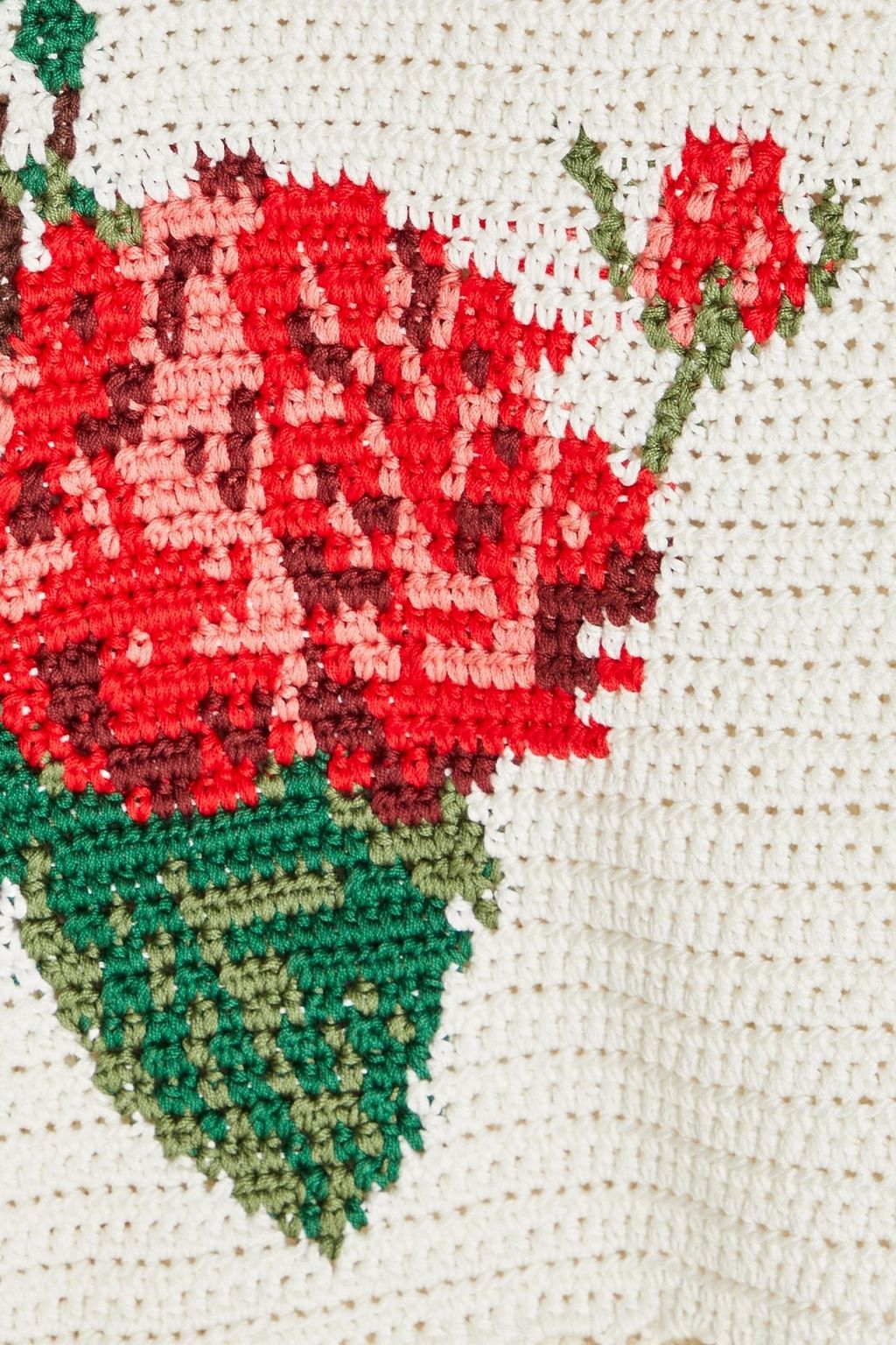OSCAR DE LA RENTA Fringed intarsia cotton sweater