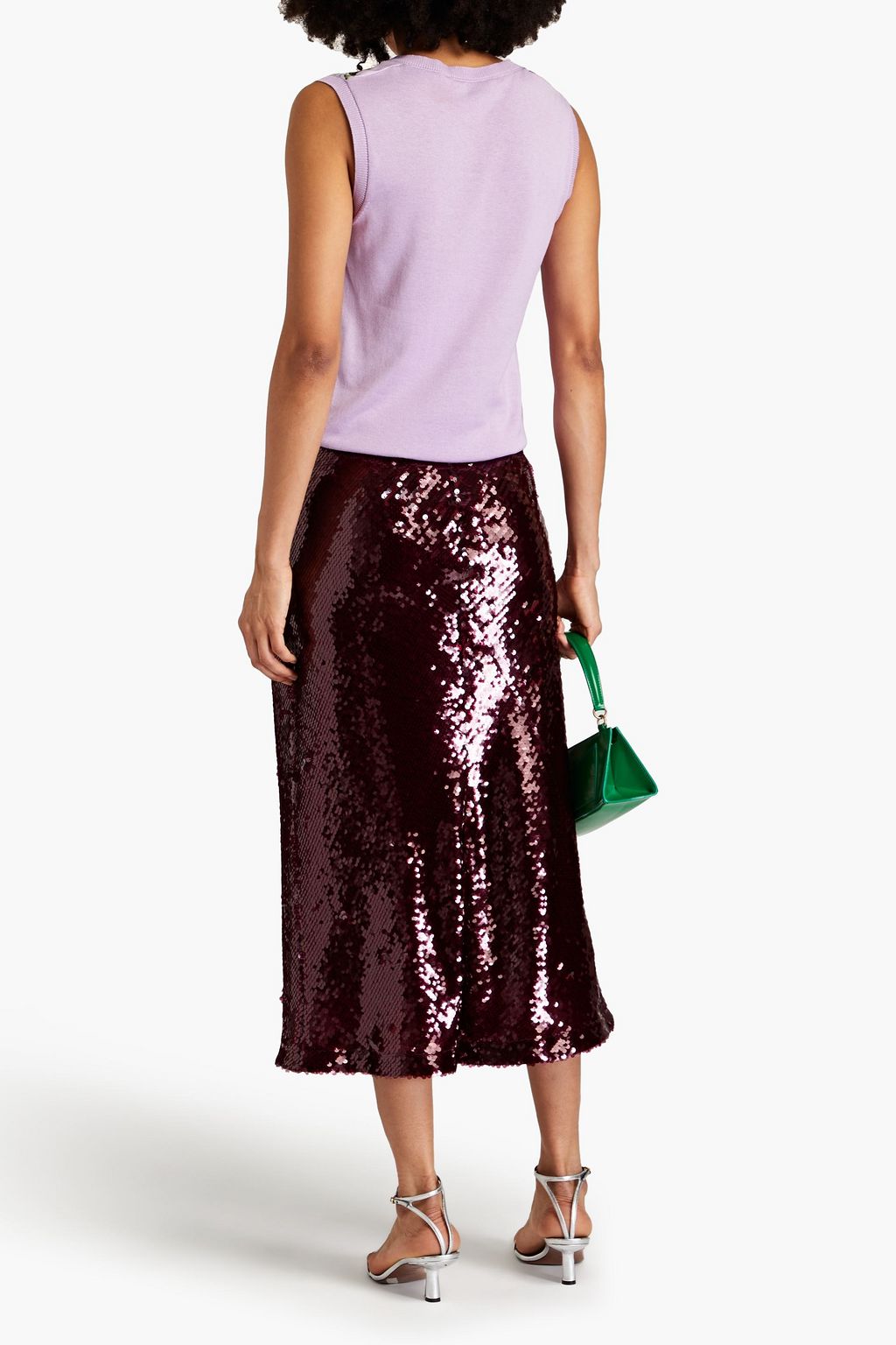 OSCAR DE LA RENTA Floral-print silk crepe de chine-paneled knitted vest