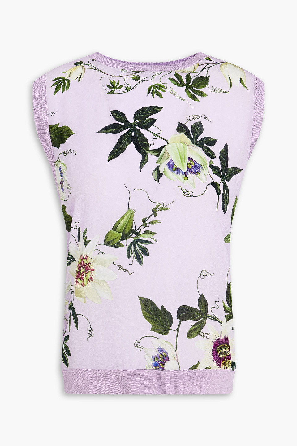 Oscar De La Renta Floral-print Silk Crepe De Chine-paneled Knitted Vest In Lilac