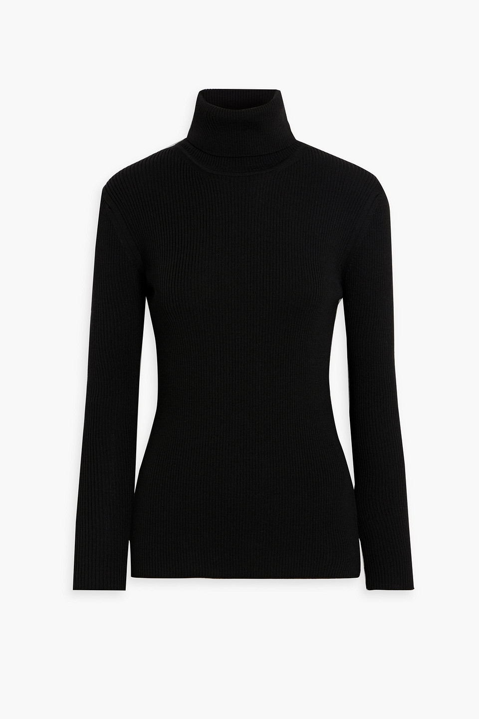 Iris & Ink Floriane Ribbed Merino Wool Turtleneck Sweater In Black