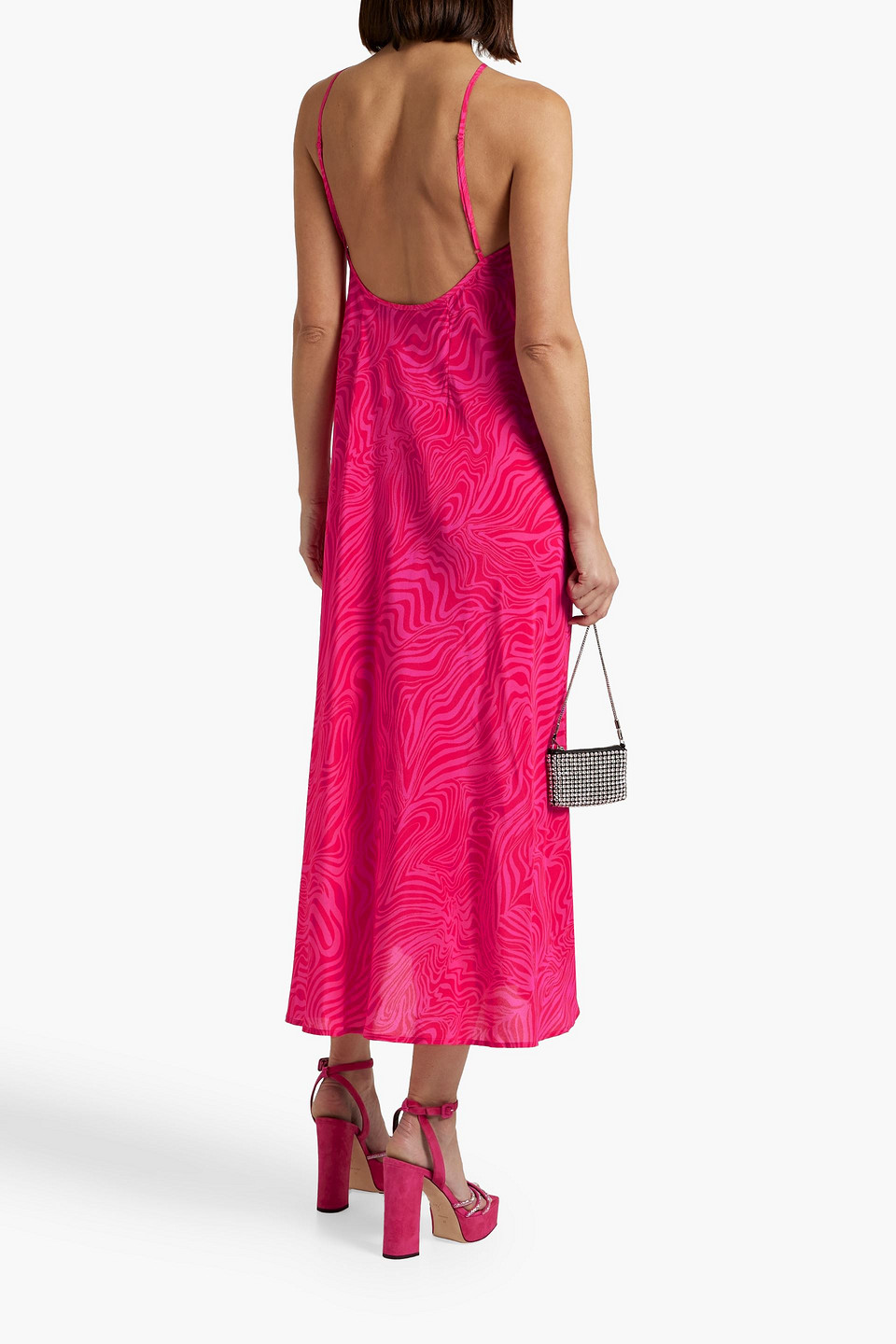 Shop Rixo London Opal Printed Silk-crepe Midi Dress In Fuchsia