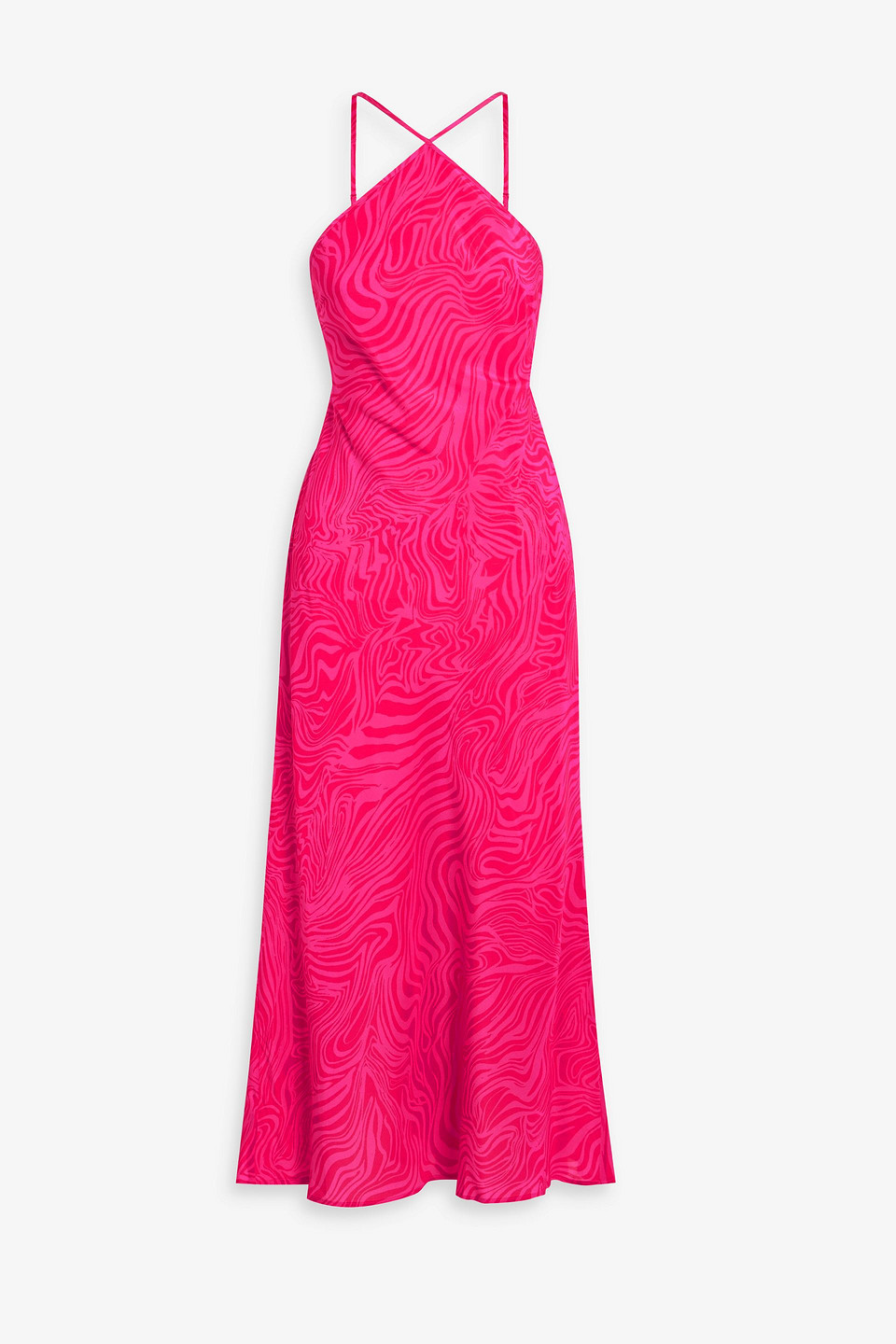 Shop Rixo London Opal Printed Silk-crepe Midi Dress In Fuchsia