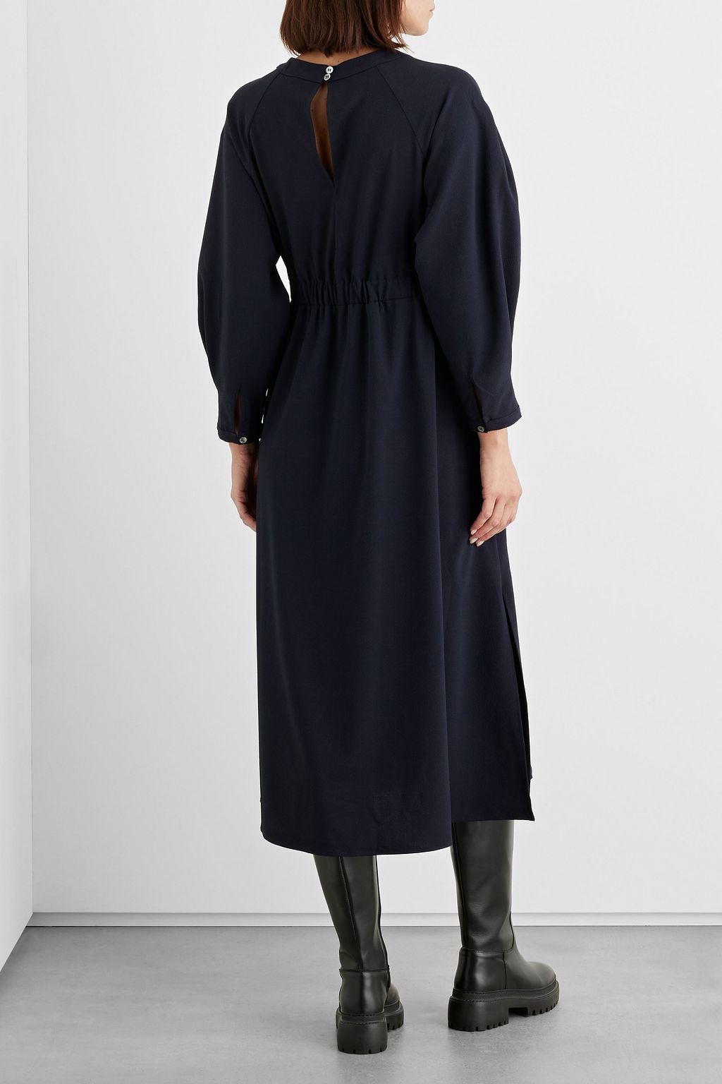 IRIS & INK Violet gathered crepe midi dress