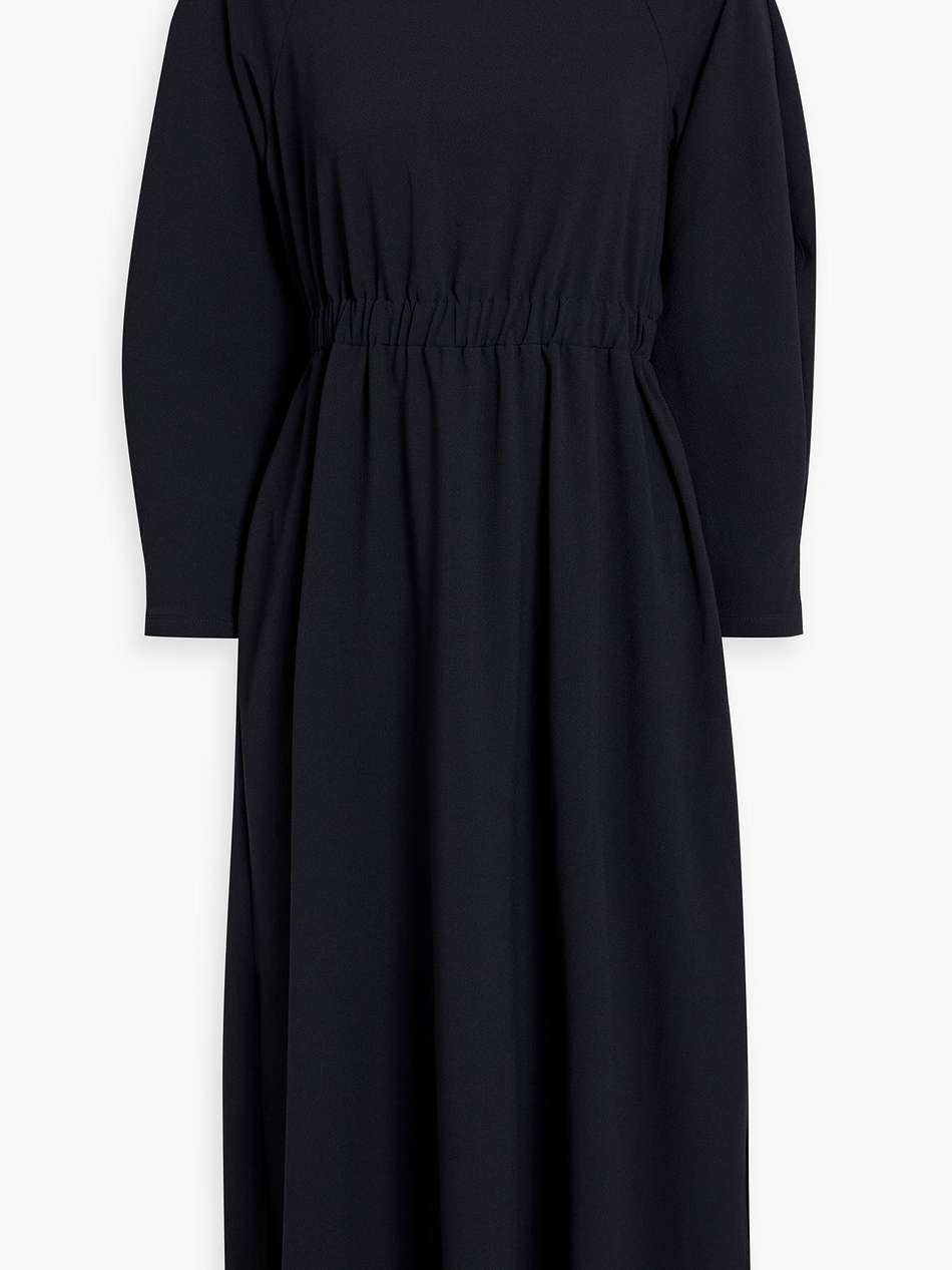 violet gathered crepe midi dress