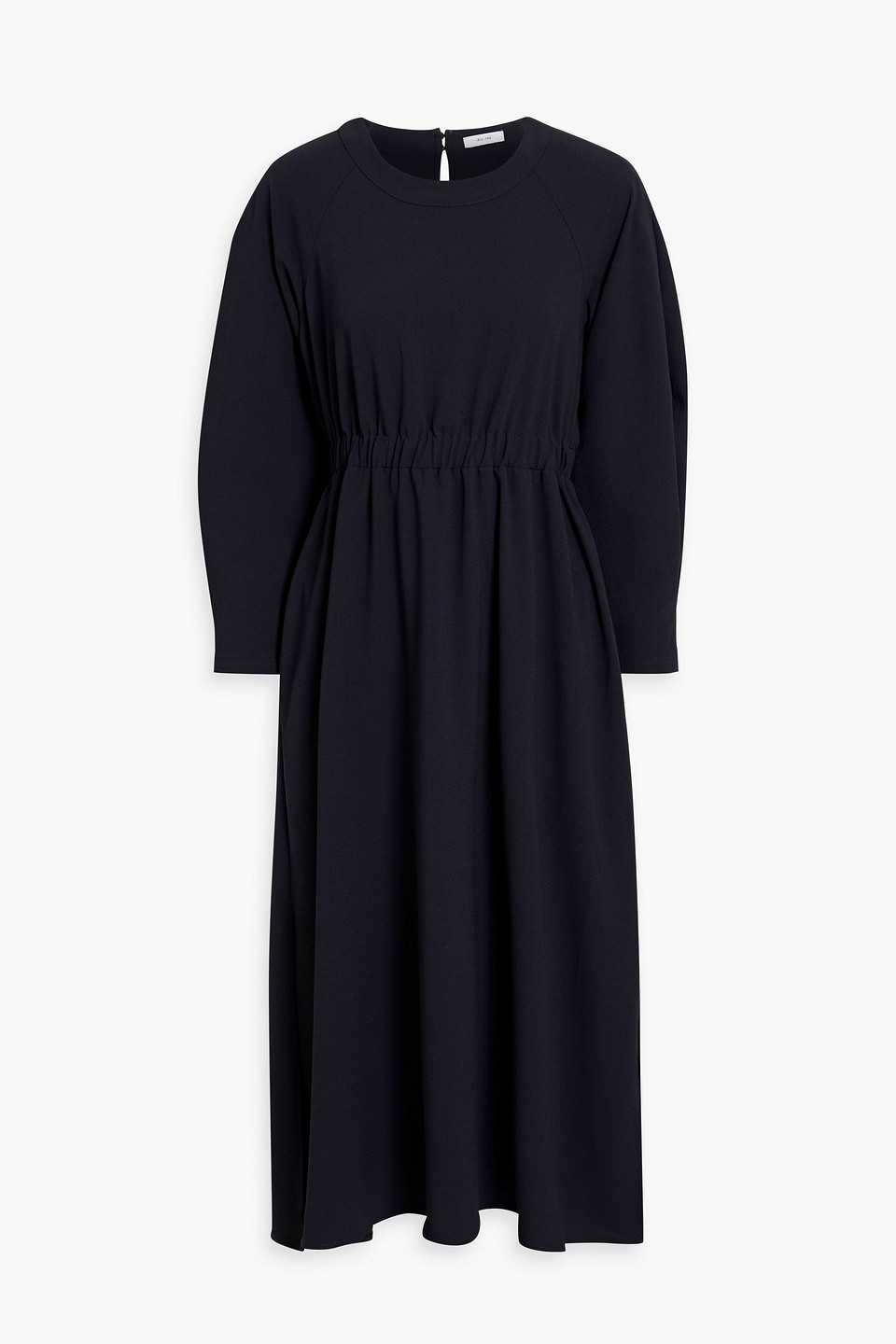 Iris & Ink Violet Gathered Crepe Midi Dress In Midnight Blue