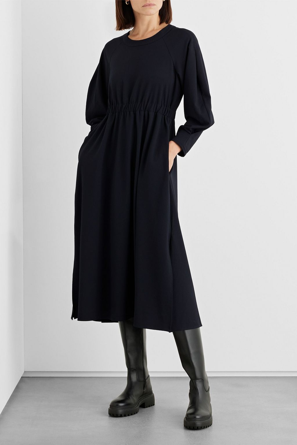 IRIS & INK Violet gathered crepe midi dress