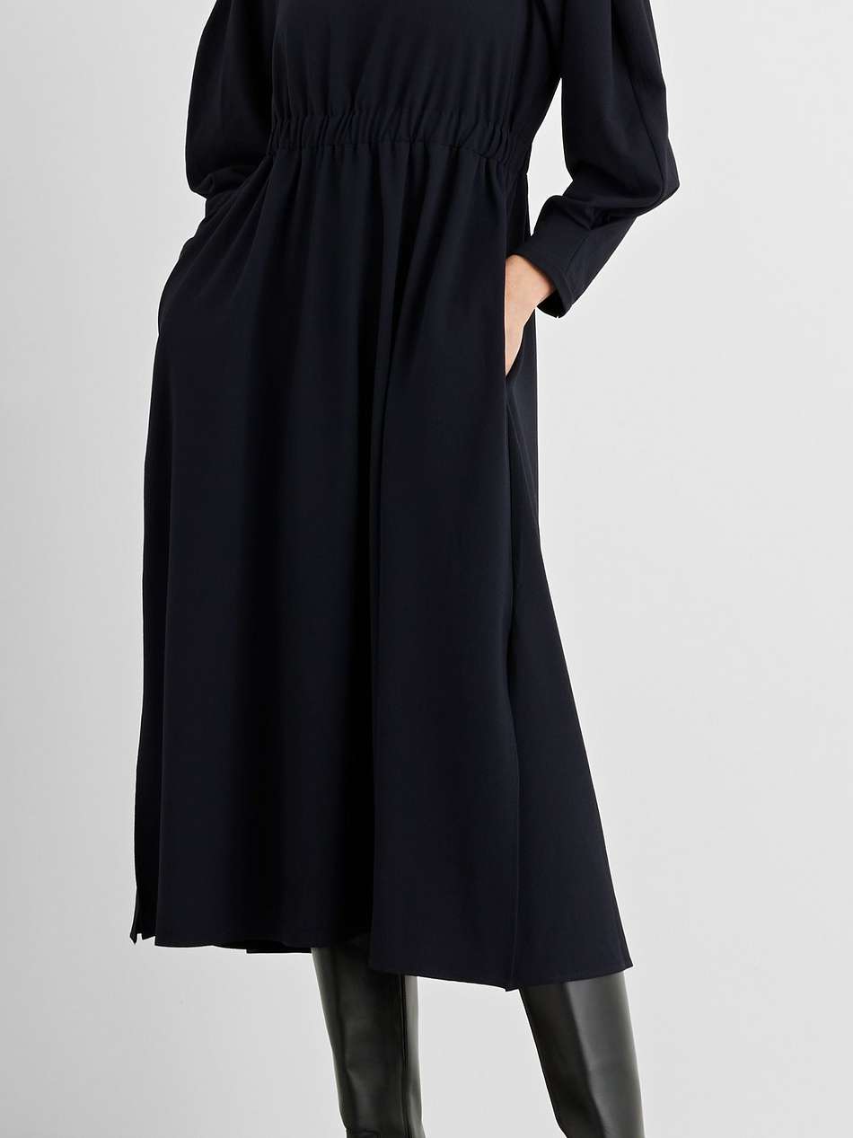 violet gathered crepe midi dress