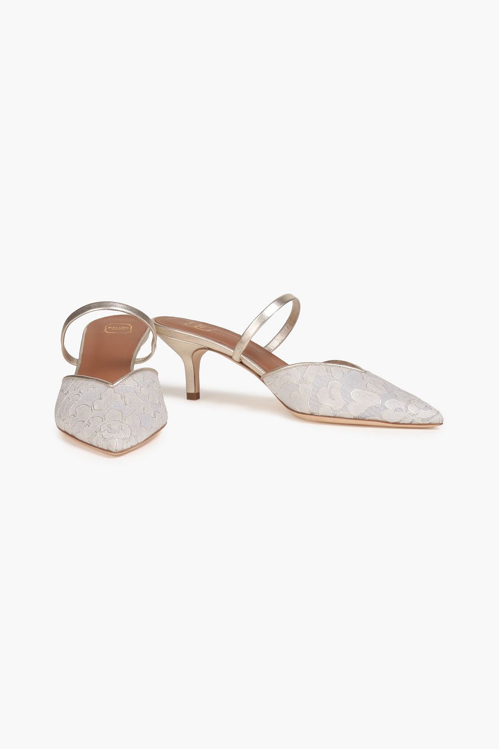 MALONE SOULIERS Marla 45 metallic leather and corded lace mules
