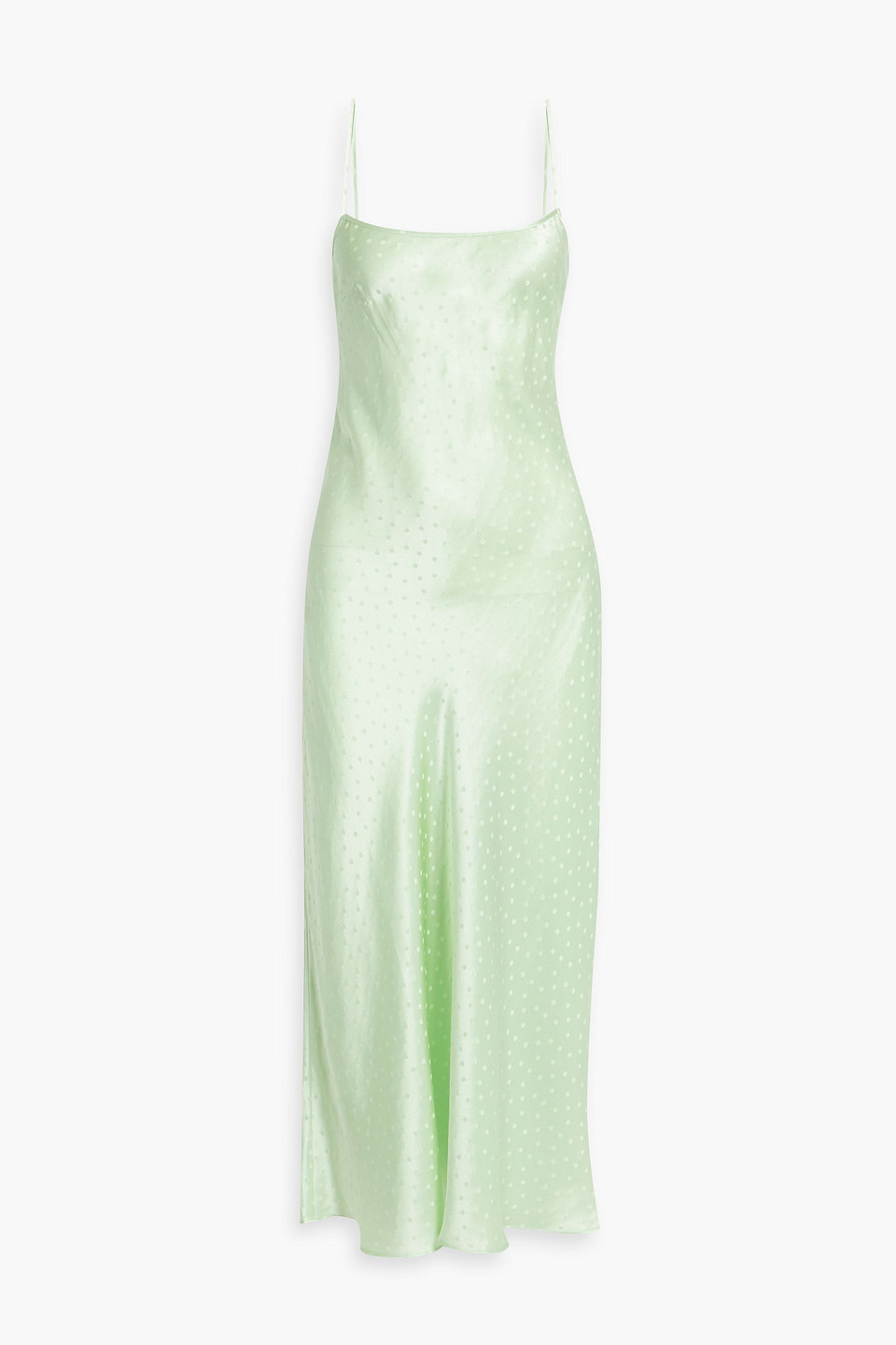 Rixo London Holly Polka-dot Silk-satin Jacquard Midi Slip Dress In Mint