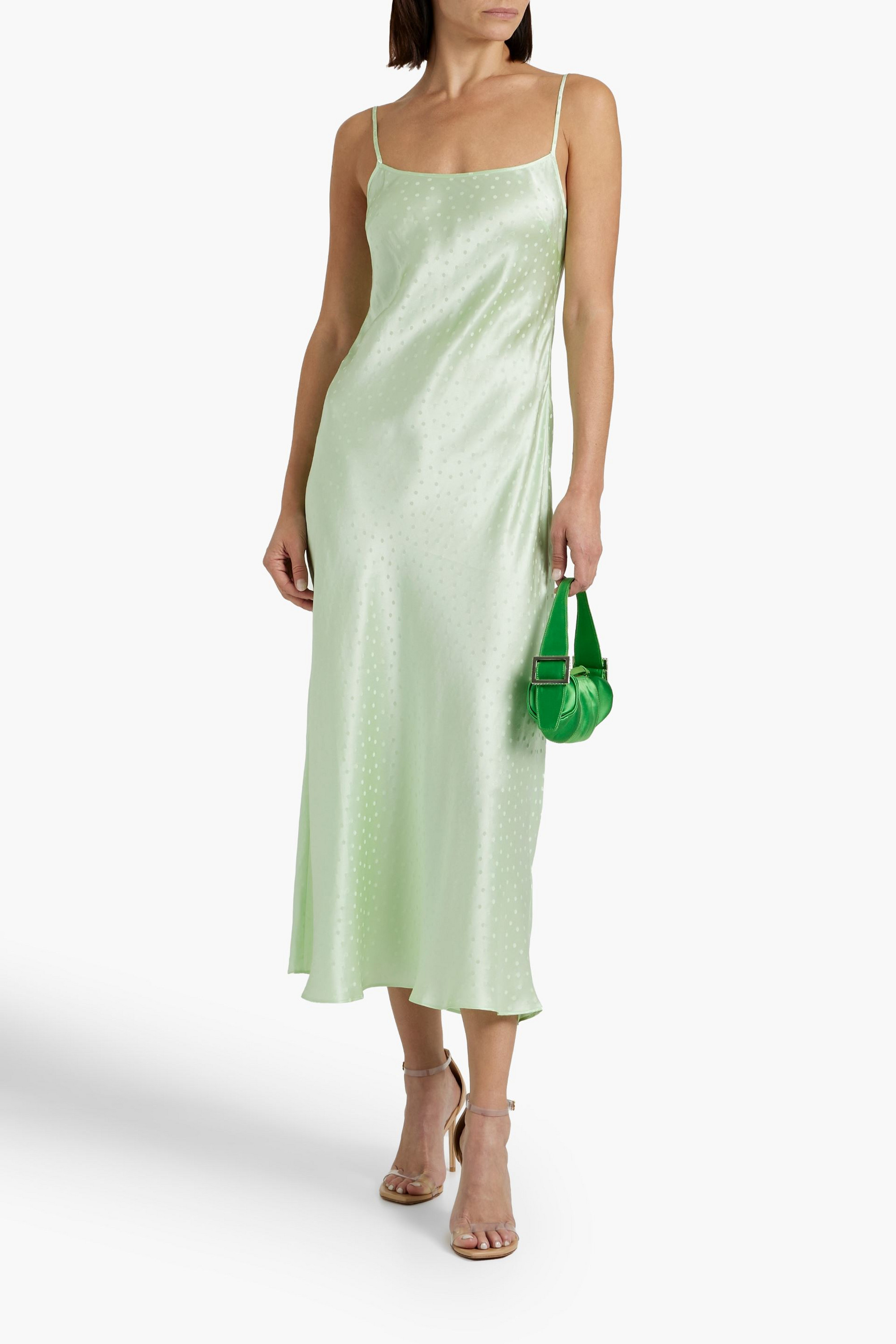 RIXO Holly polka-dot silk-satin jacquard midi slip dress