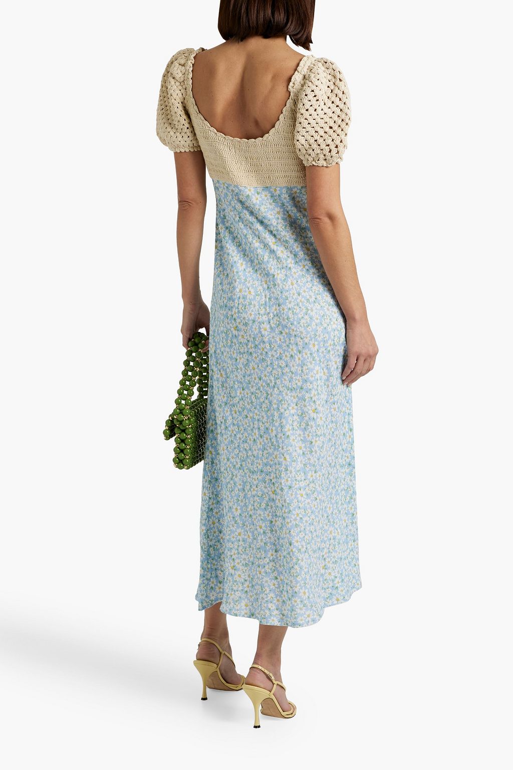 RIXO Sardinia crochet-paneled floral-print linen-blend midi dress
