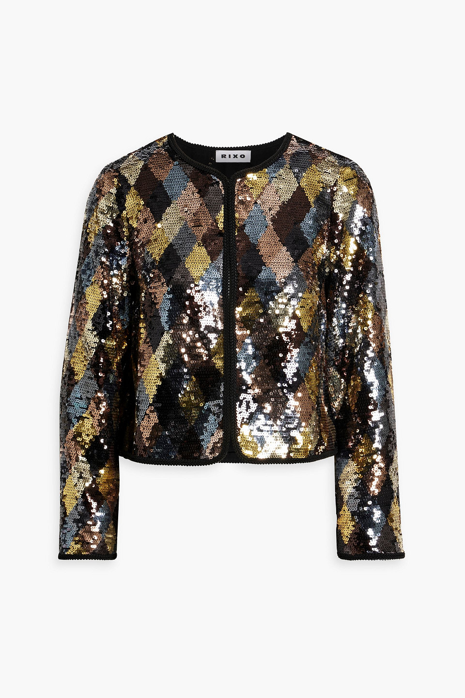 Rixo London Wren Cropped Sequined Chiffon Jacket In Gold