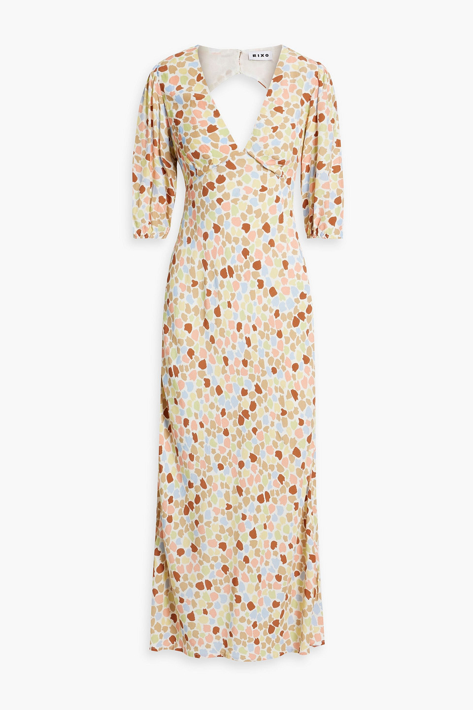 Rixo London Steph Cutout Printed Crepe Midi Dress In Light Green