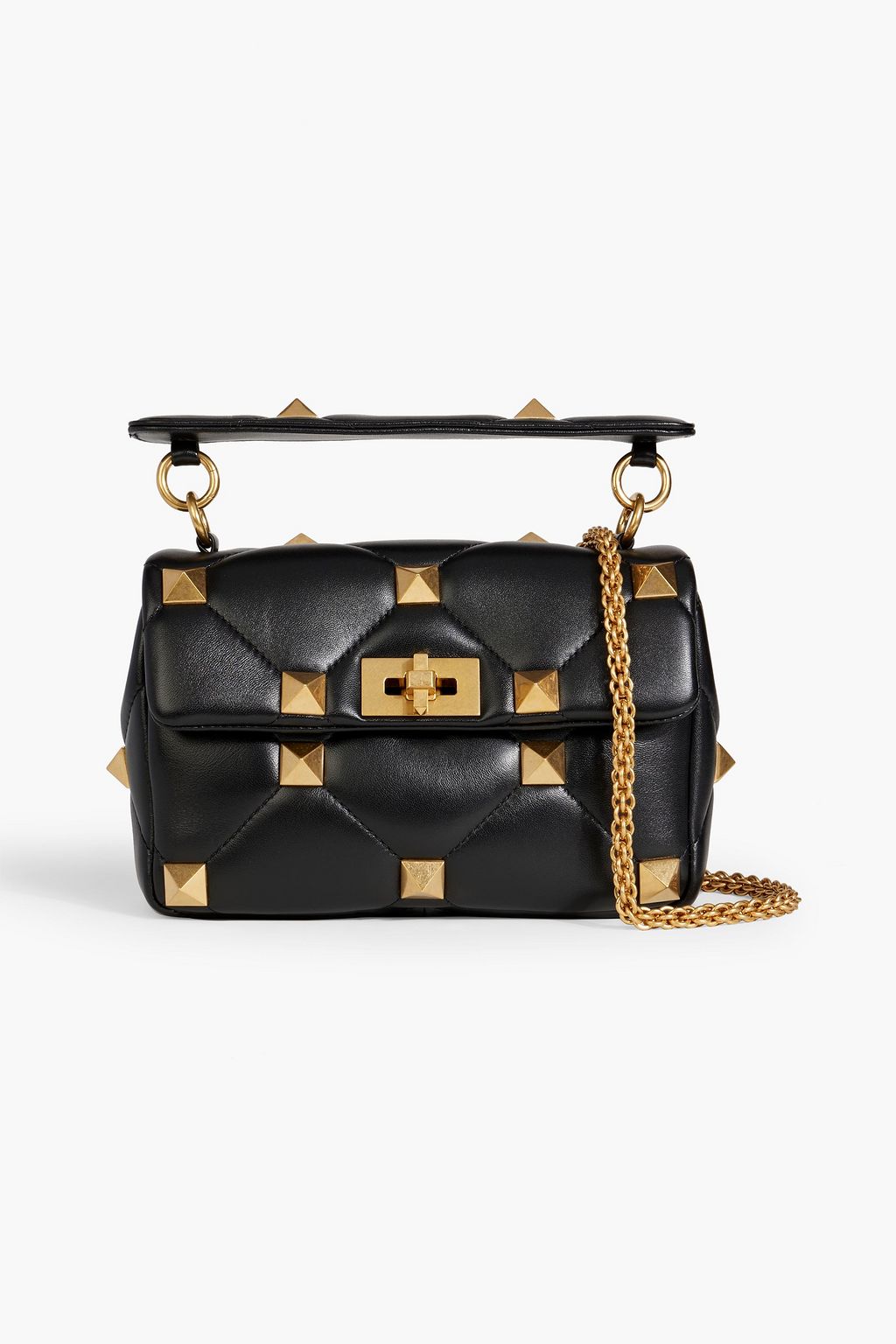 Valentino Black/Off-White Quilted Leather Roman Stud Top Handle