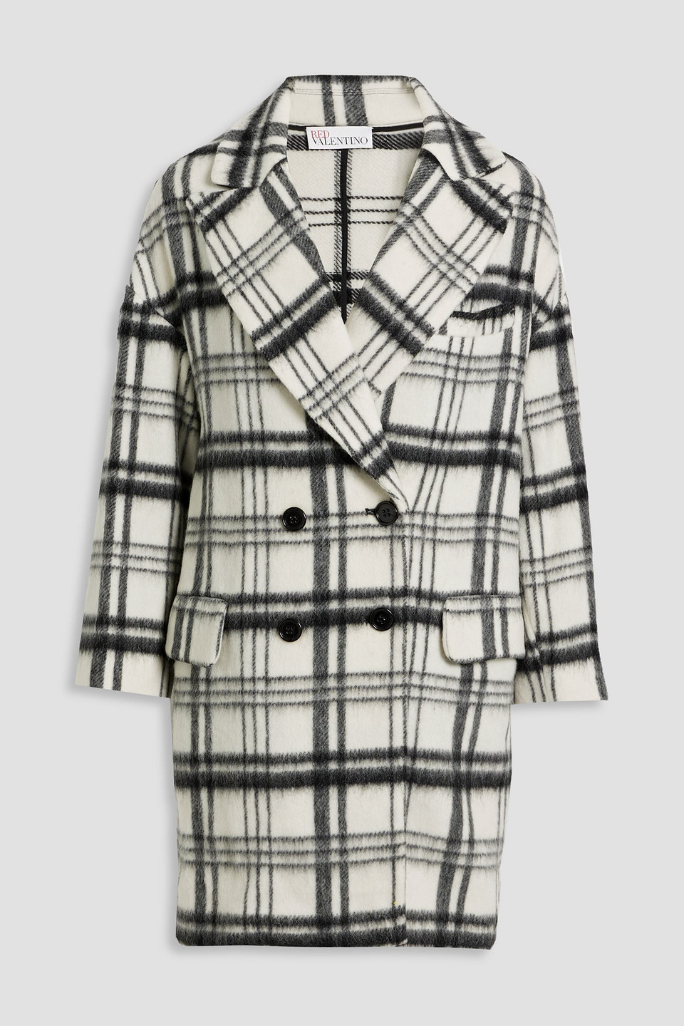 Red Valentino Double-breasted Checked Brushed Wool-blend Felt Coat In Off-white