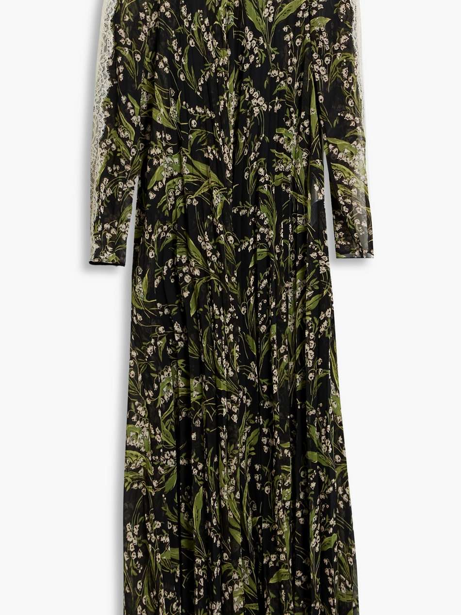 lace-trimmed pleated floral-print chiffon maxi dress