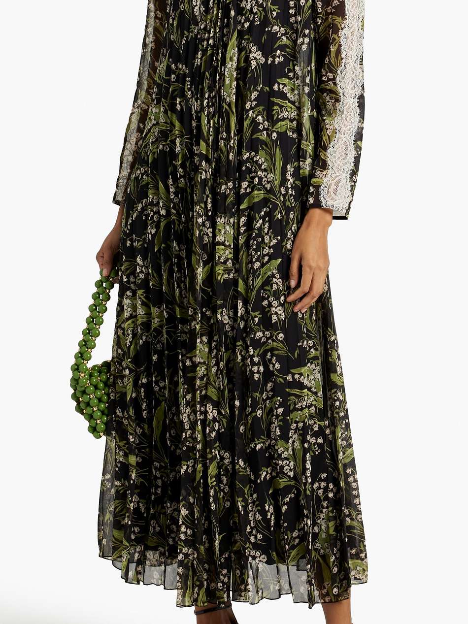 lace-trimmed pleated floral-print chiffon maxi dress