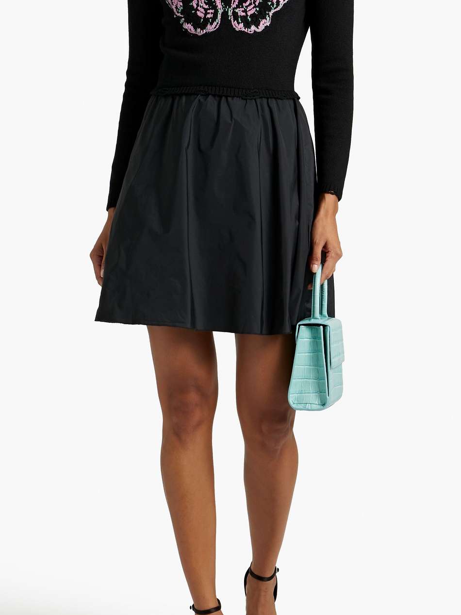 embroidered distressed knitted and taffeta mini dress